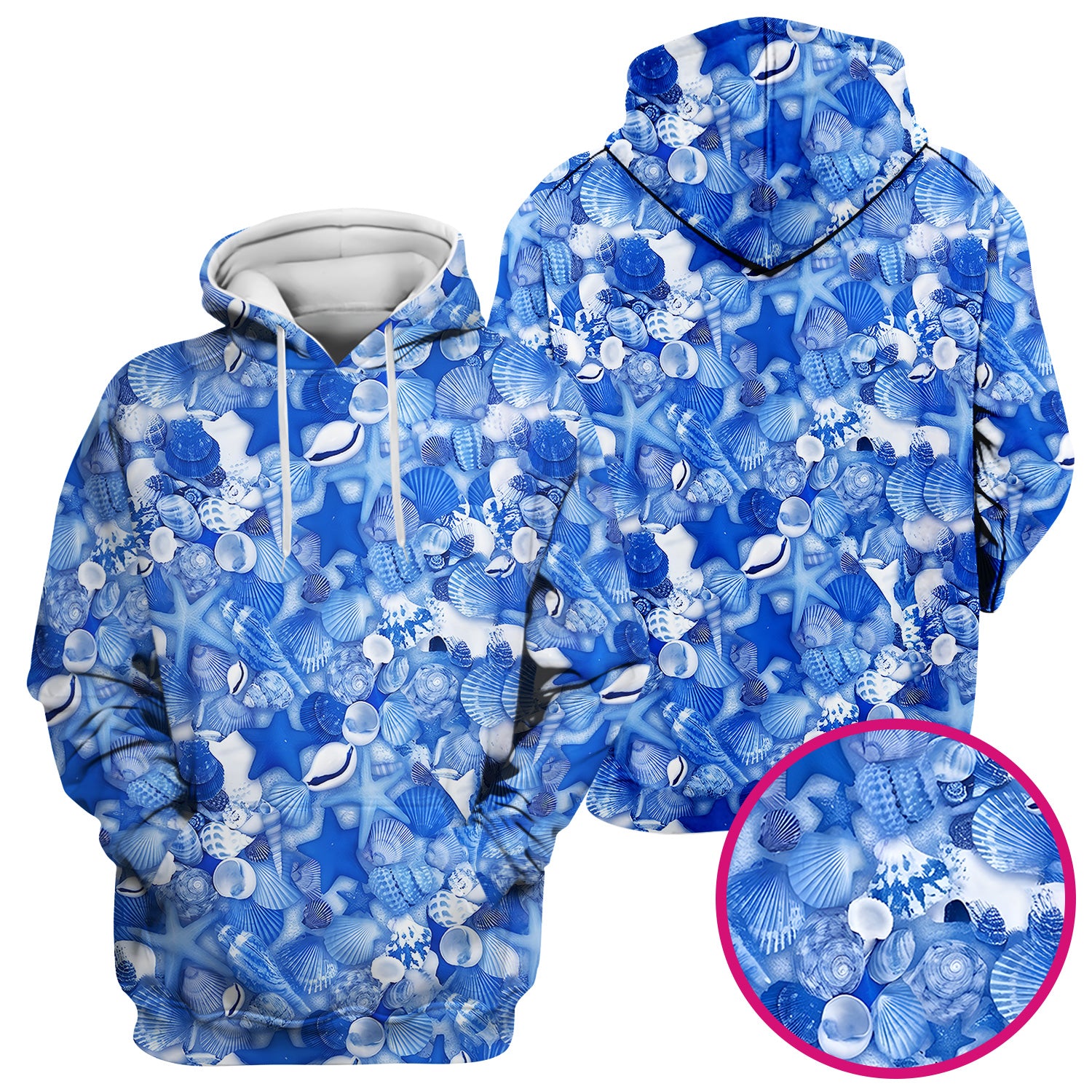 Blue Seashell Starfish Ocean Pattern Scrub Top, Comfortable Scrubs for Nurses