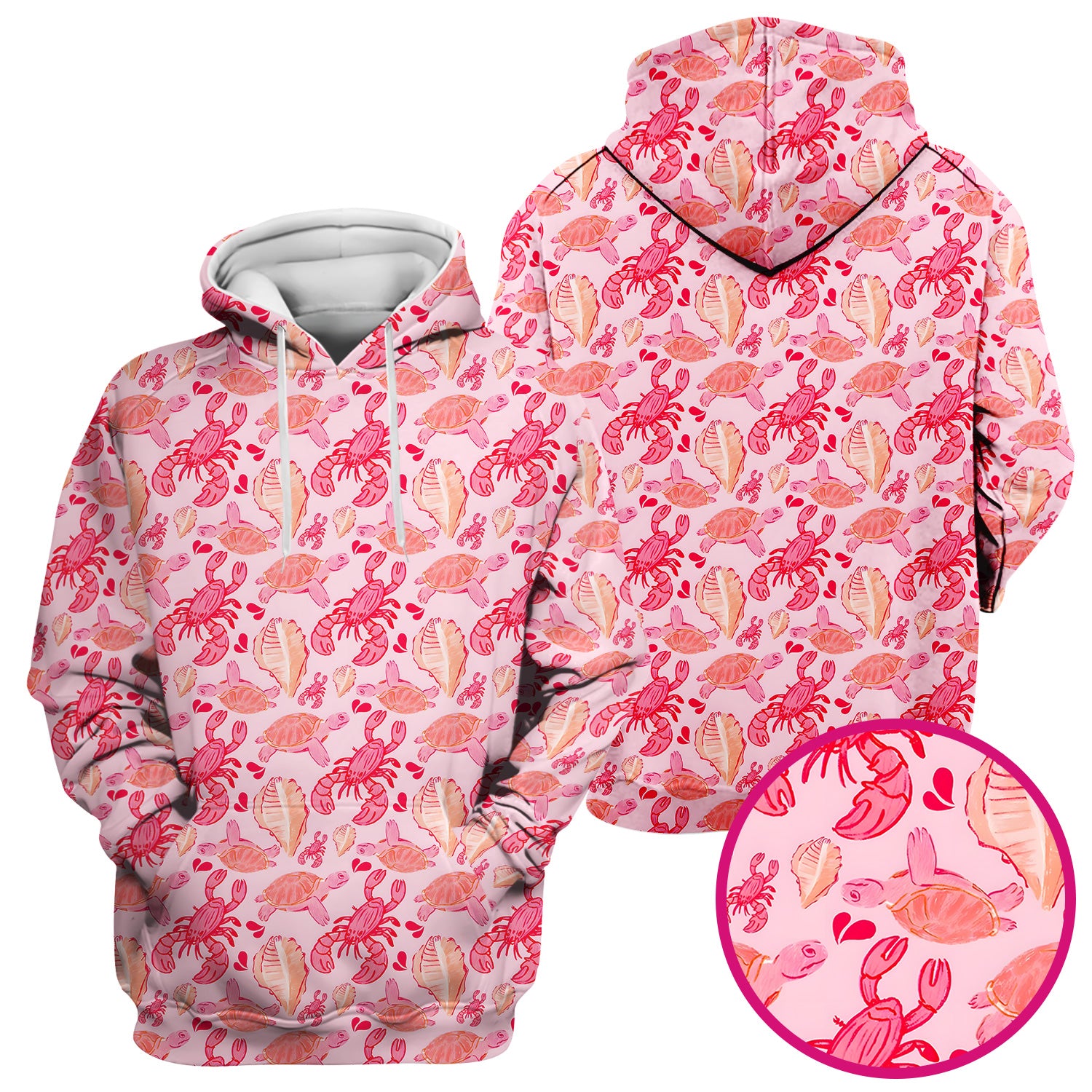 Pink Sea Turtle Lobster Shell Pattern Scrub Top, Coastal Ocean Nursing Uniform for Women