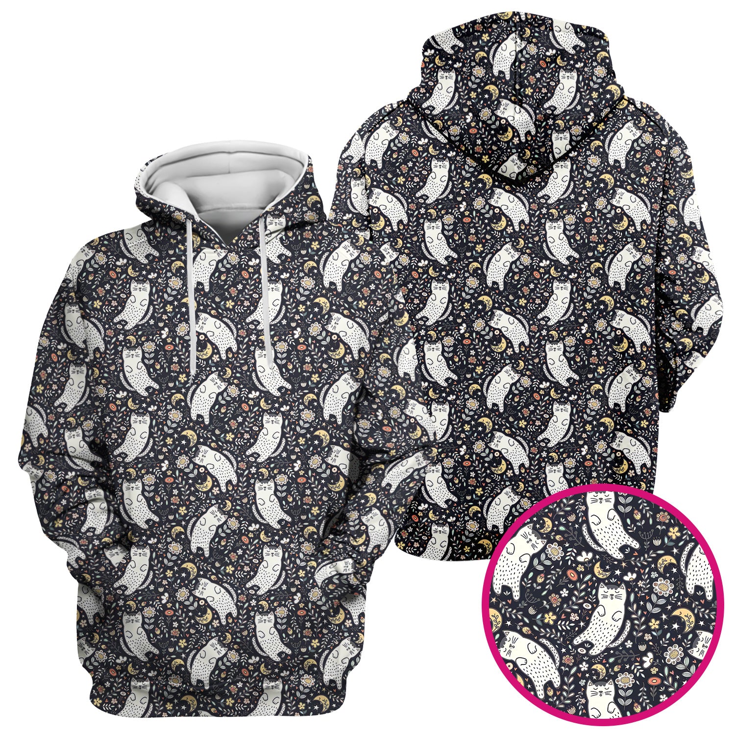 Moonlit Floral Cat Seamless Pattern Scrub Top, Comfortable Scrubs for Nurses