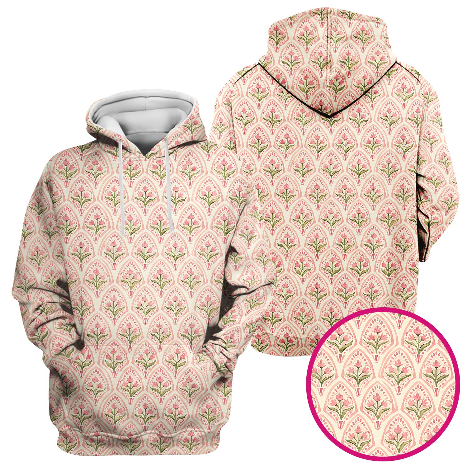 Pink Tulip Floral Arch Pattern Scrub Top, Comfortable Scrubs for Nurses