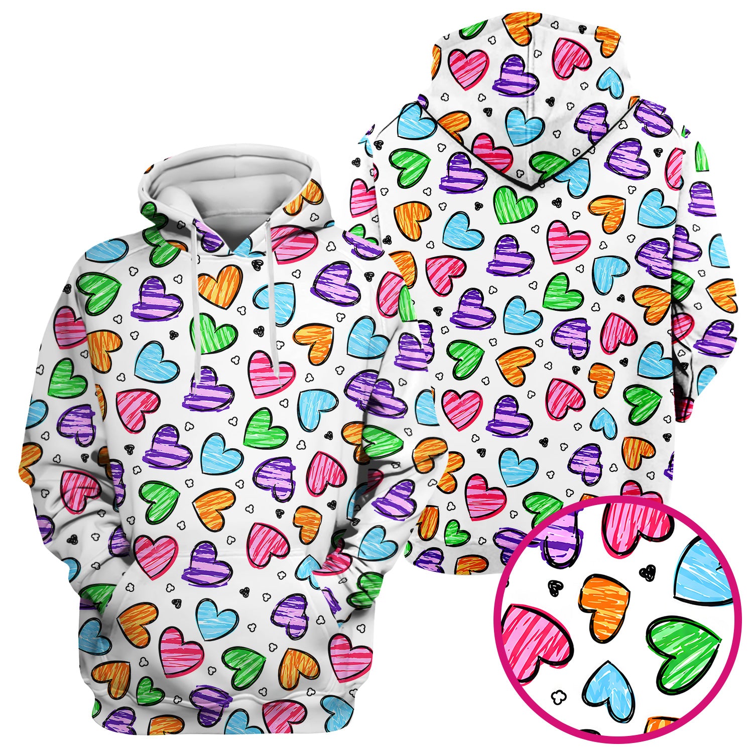 Colorful Doodle Heart Pattern Scrub Top, Comfortable Scrubs for Nurses