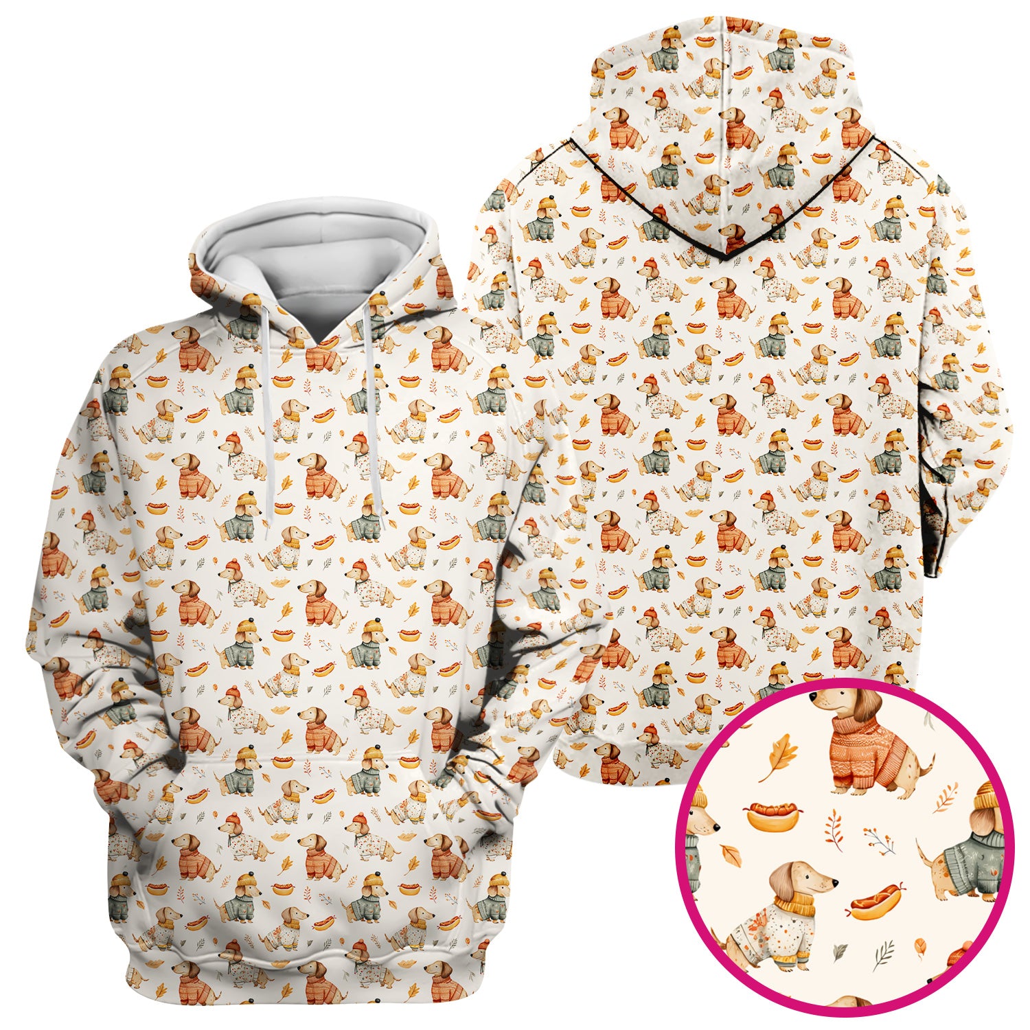 Autumn Dachshund Dog Sweater Print Scrub Top, Comfortable Scrubs for Nurses