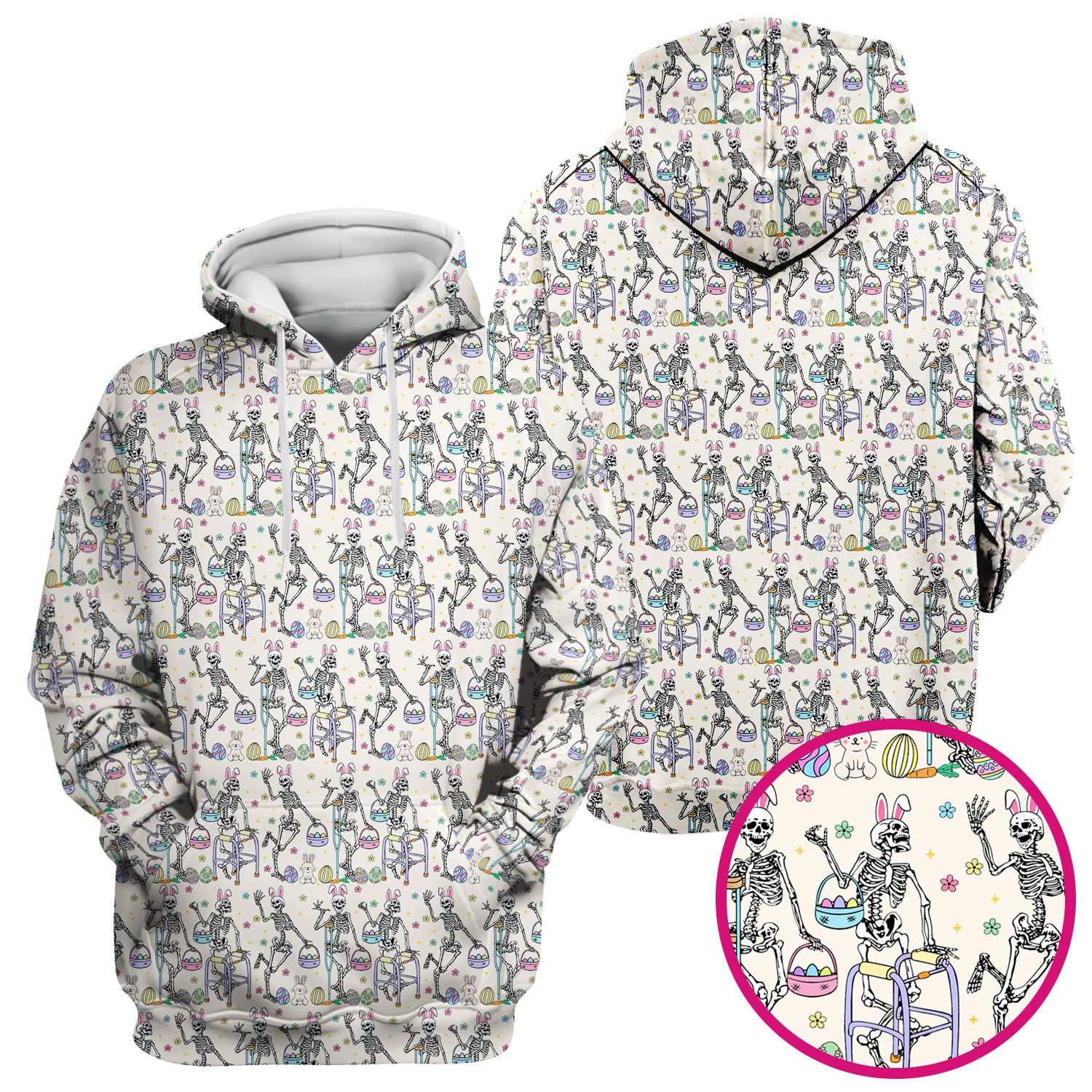 Fun Skeleton Bunny Easter Print Scrub Top, Comfortable Scrubs for Nurses