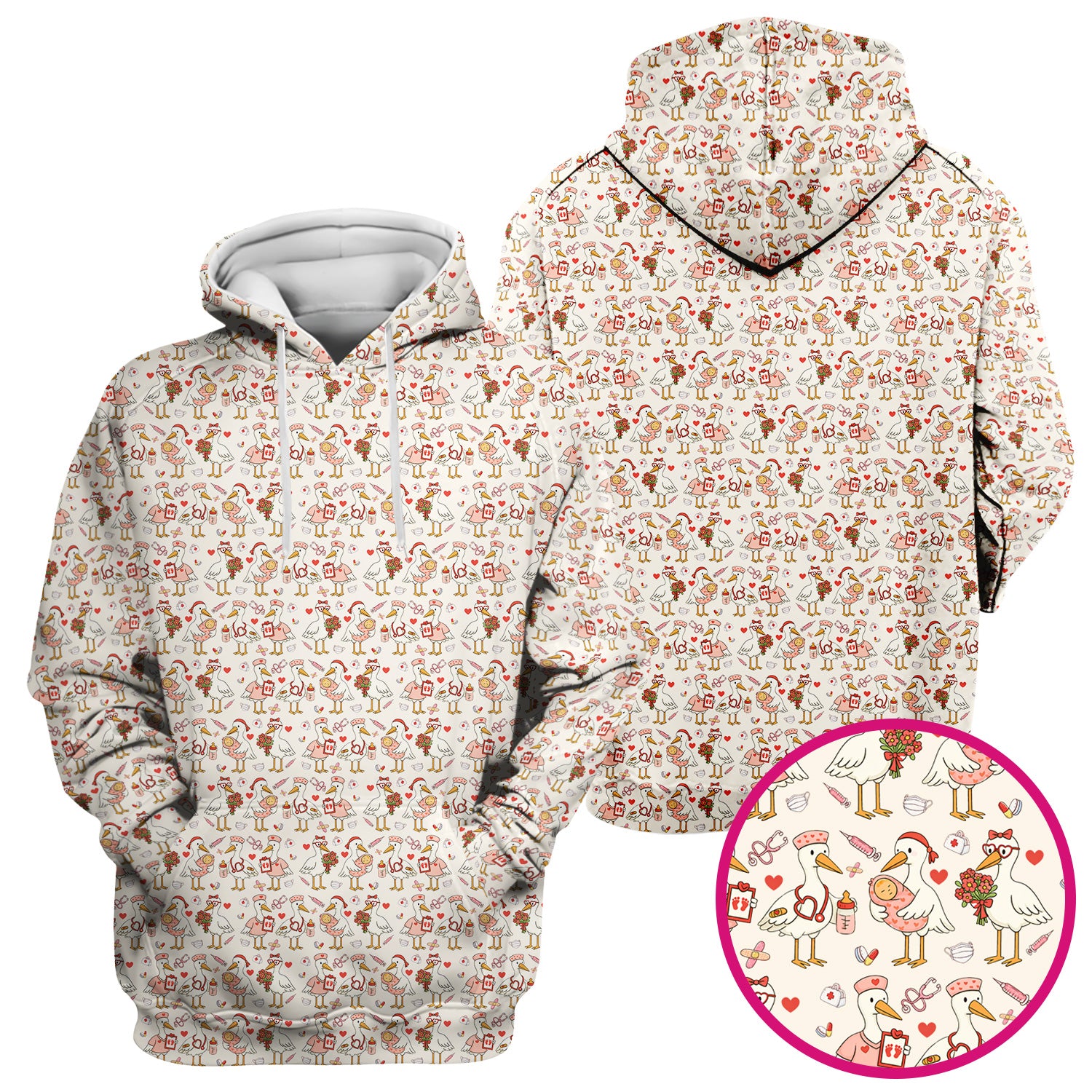 Cute Goose Nurse Valentine Pattern Scrub Top, Breathable Fabrics Nursing Uniform