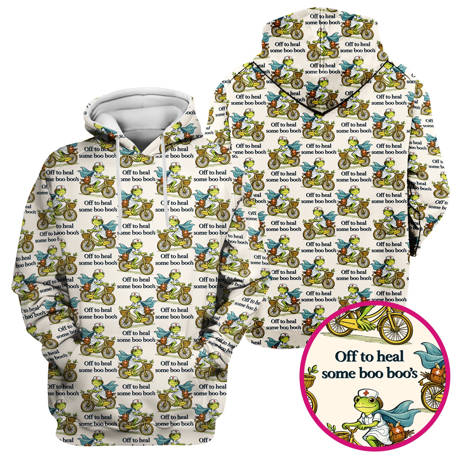 Funny Frog Nurse Cycling Pattern Scrub Top, Comfortable Scrubs for Nurses