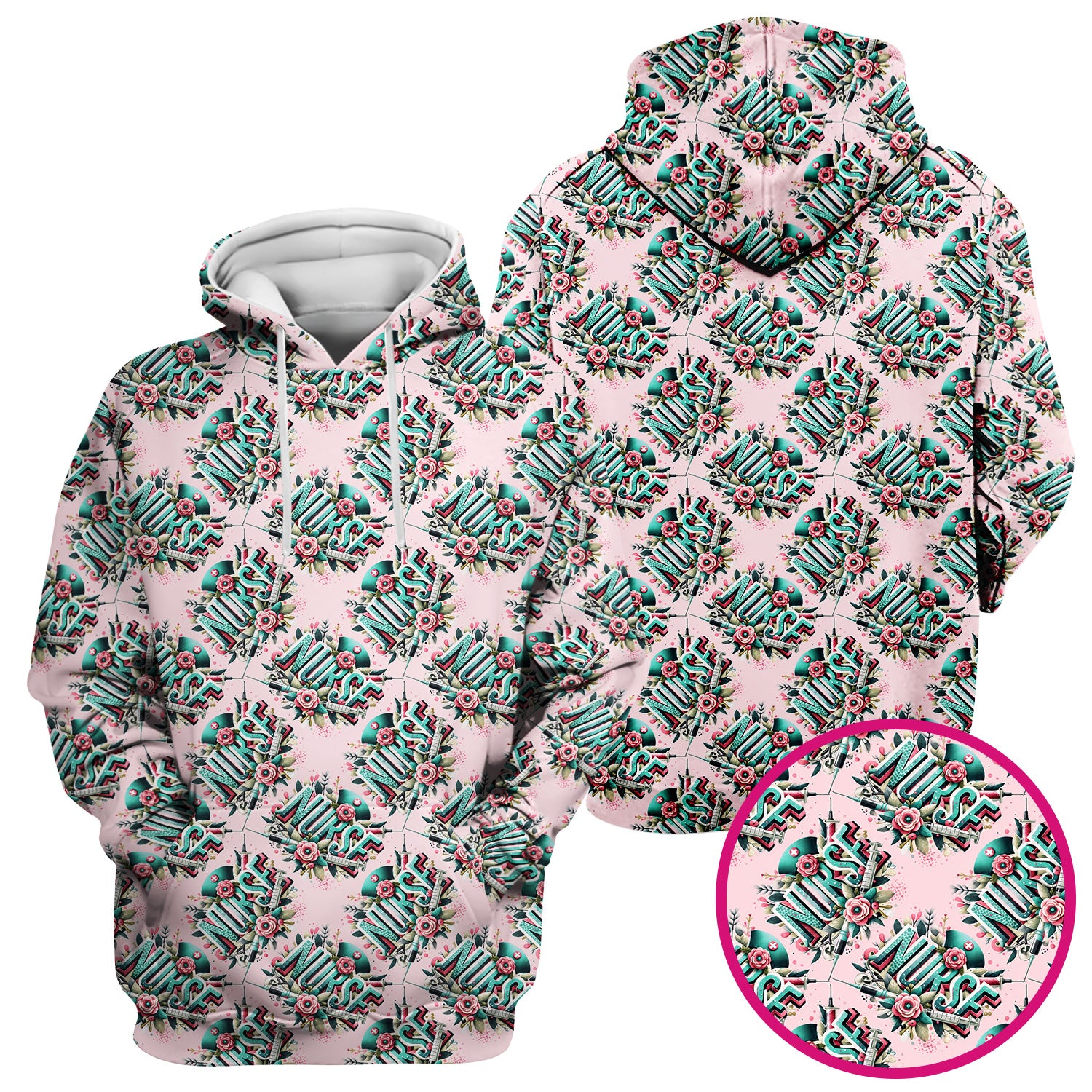 Cute Nurse Typography Floral Medical Pattern Scrub Top, Comfortable Scrubs for Nurses