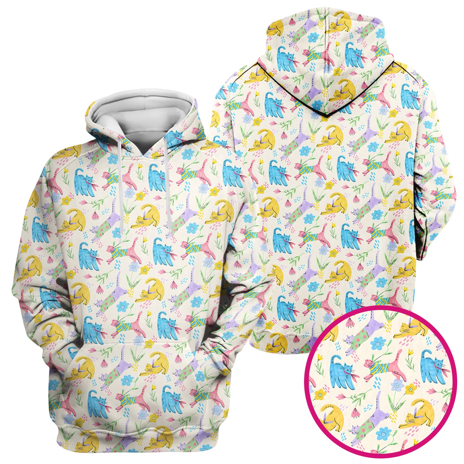Cute Colorful Cat Floral Pattern Scrub Top, Comfortable Scrubs For Nurses
