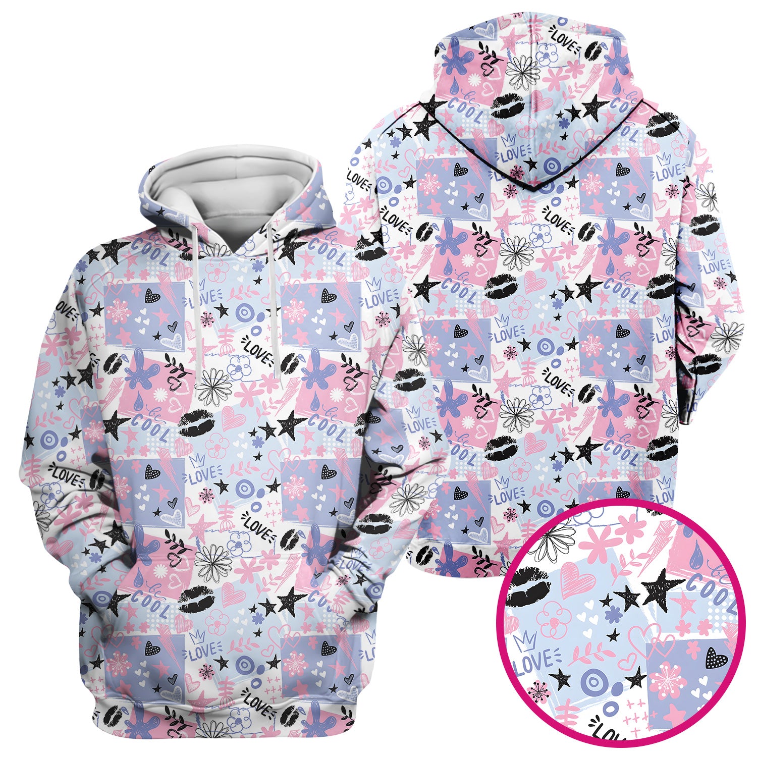 Cute Love Hearts Doodle Print Scrub Top, Comfortable Scrubs for Nurses
