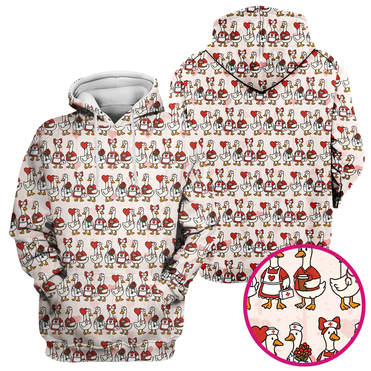 Valentine Nurse Goose Pattern Scrub Top, Comfortable Scrubs for Nurse