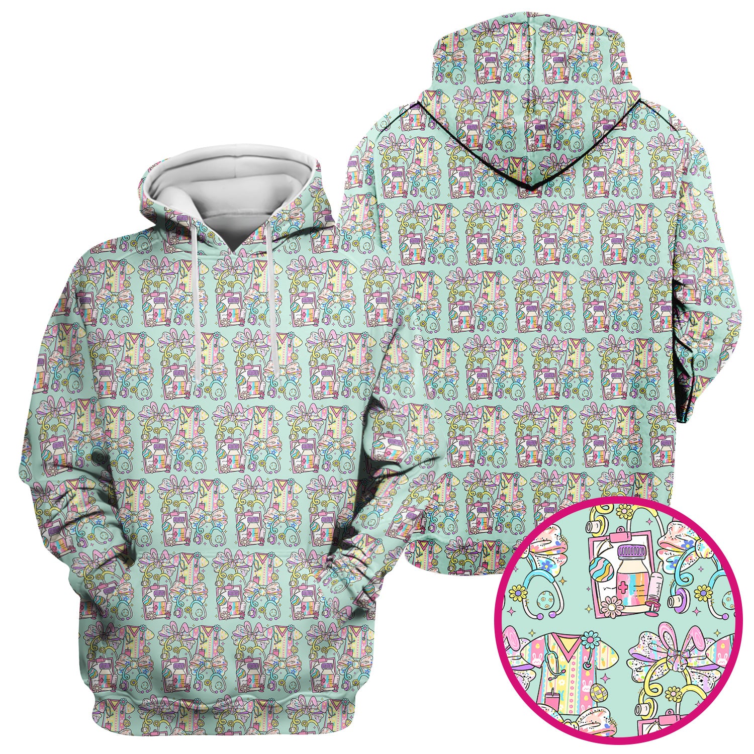 Colorful Nurse Scrub Supplies Pattern Scrub Top, Breathable Fabrics Nursing Uniform