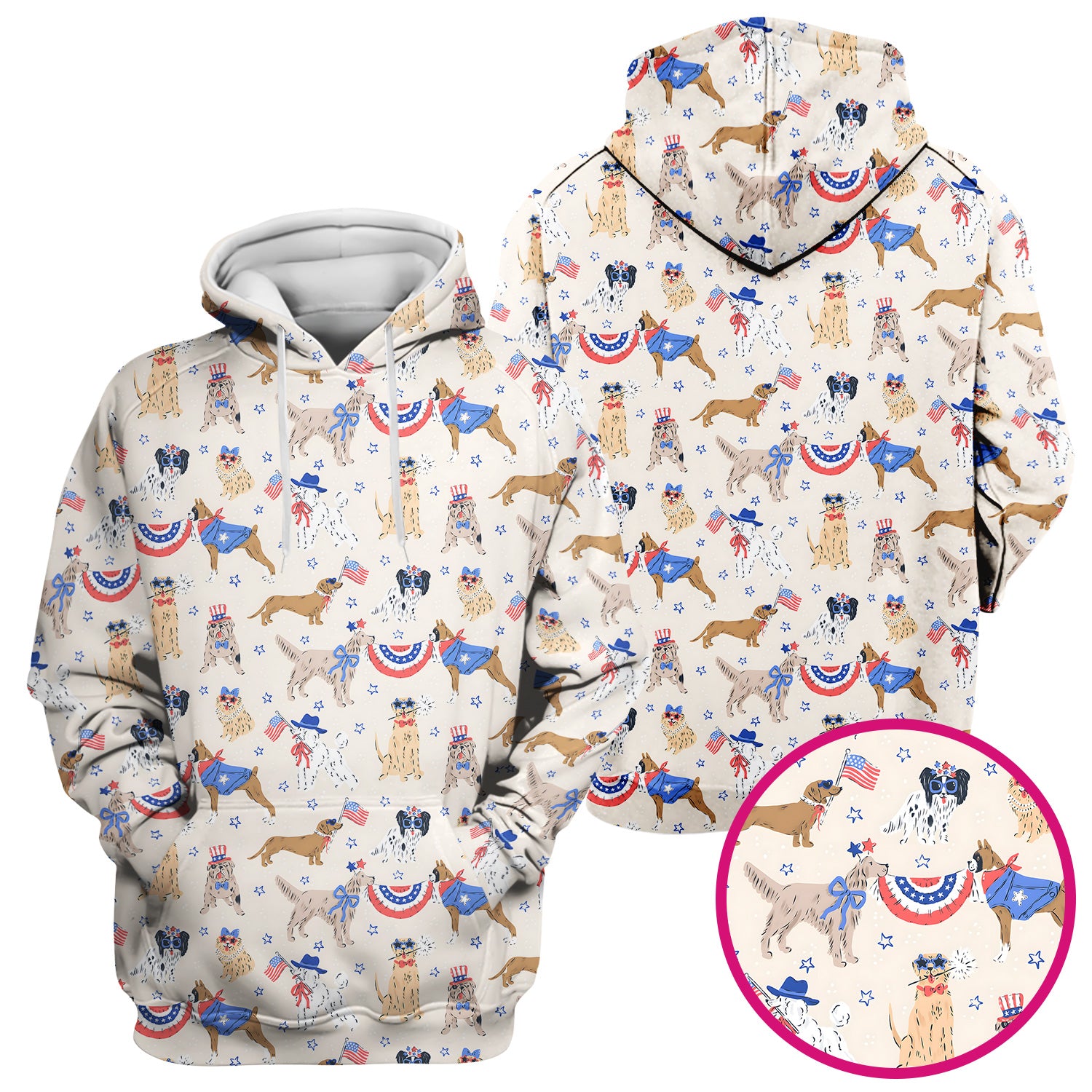 Patriotic Dog Parade Pattern Scrub Top, Comfortable Scrubs for Nurses
