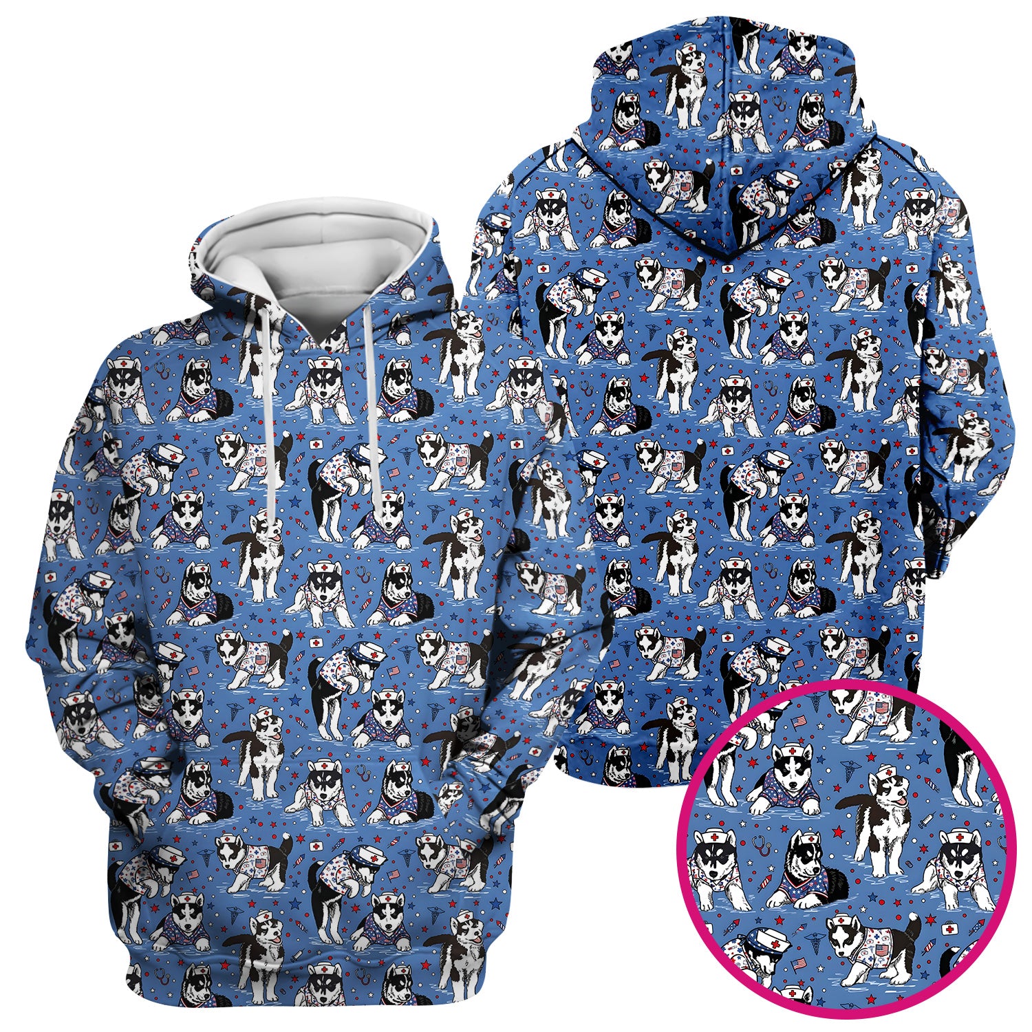 Cute Nurse Husky Dog Medical Pattern Scrub Top, Comfortable Scrubs for Nurses