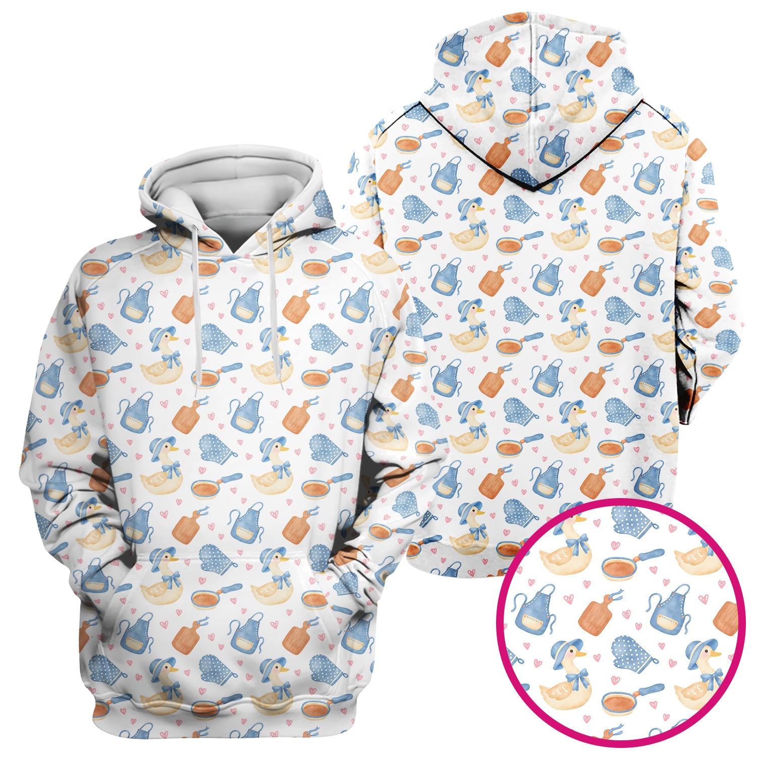Duck Apron Kitchen Utensil Heart Pattern Scrub Top, Comfortable Scrubs for Nurses