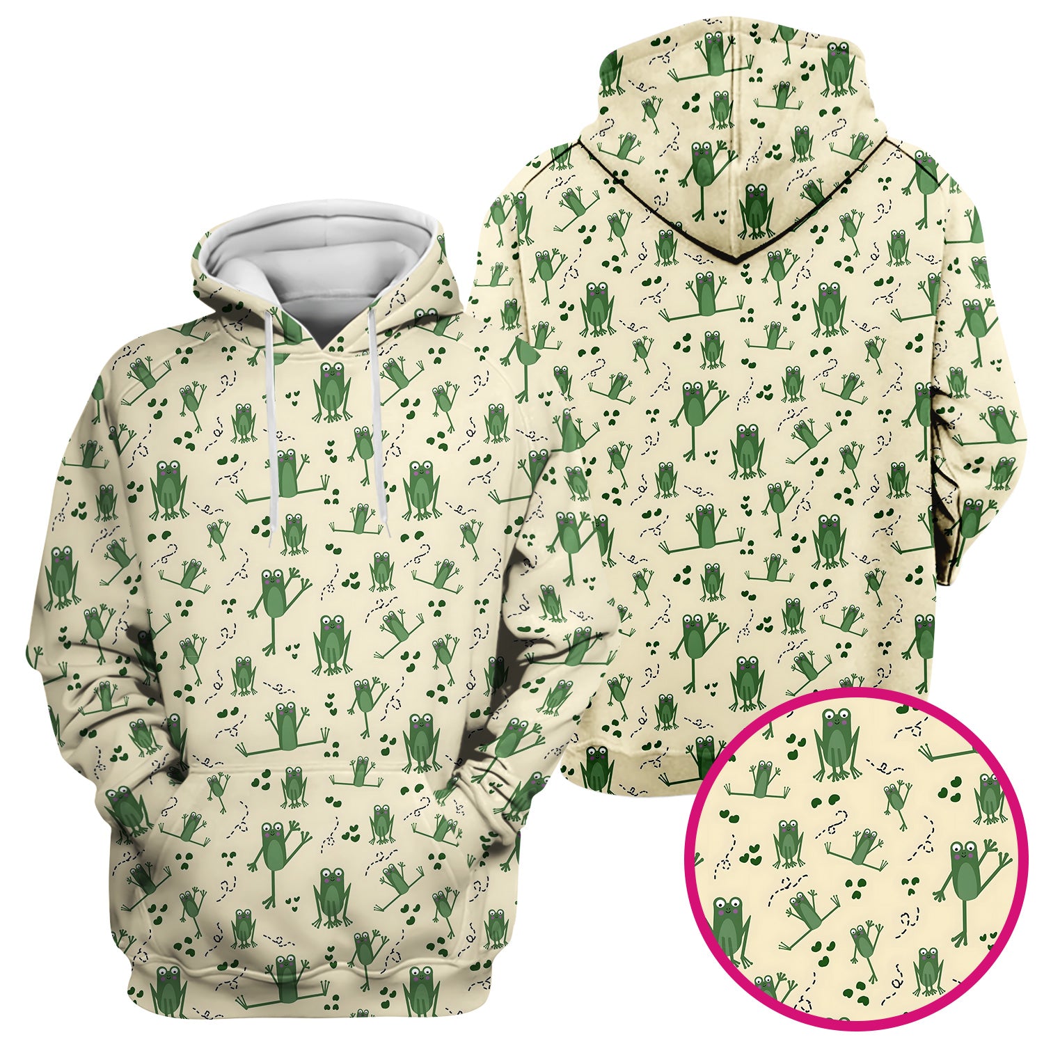 Frog Jumping Footprint Trail Pattern Scrub Top, Breathable Fabrics Nursing Uniform