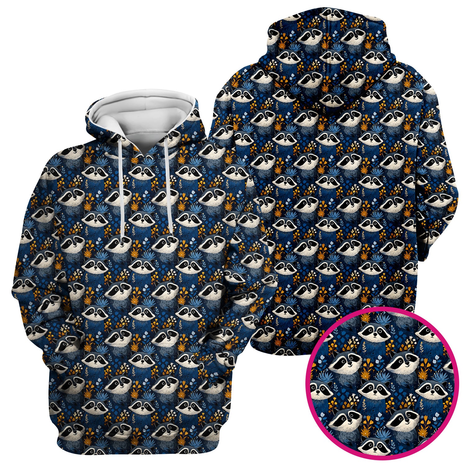 Raccoon With Blue Floral Forest Pattern Scrub Top, Breathable Fabrics Nursing Uniform
