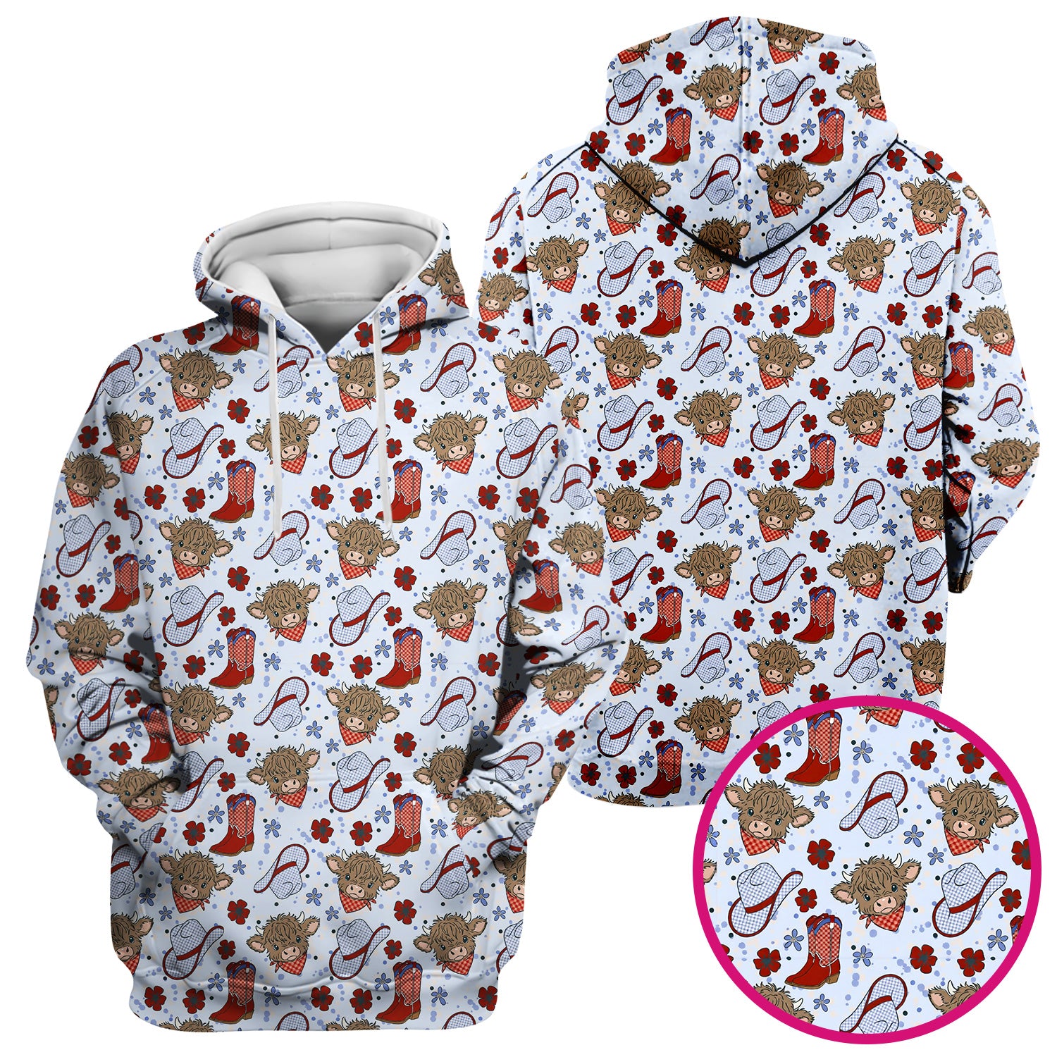 Cute Highland Cow Cowboy Boots Pattern Scrub Top, Comfortable Scrubs for Nurses