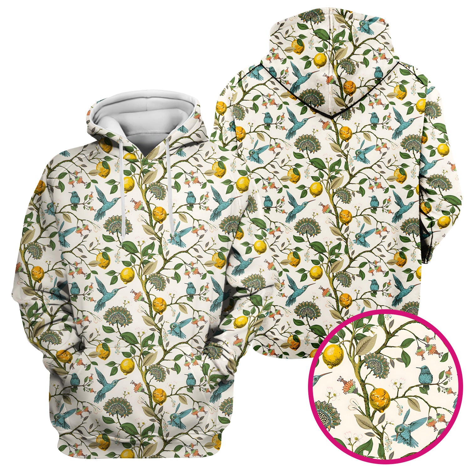 Cute Hummingbird Lemon Floral Pattern Scrub Top, Comfortable Scrubs for Nurses