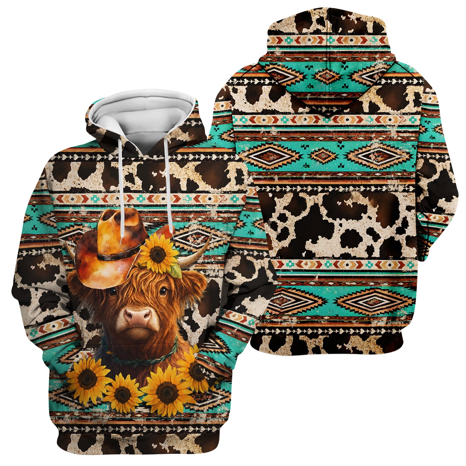 Western Highland Cow Sunflowers Print Scrub Top, Comfortable Scrubs for Nurses
