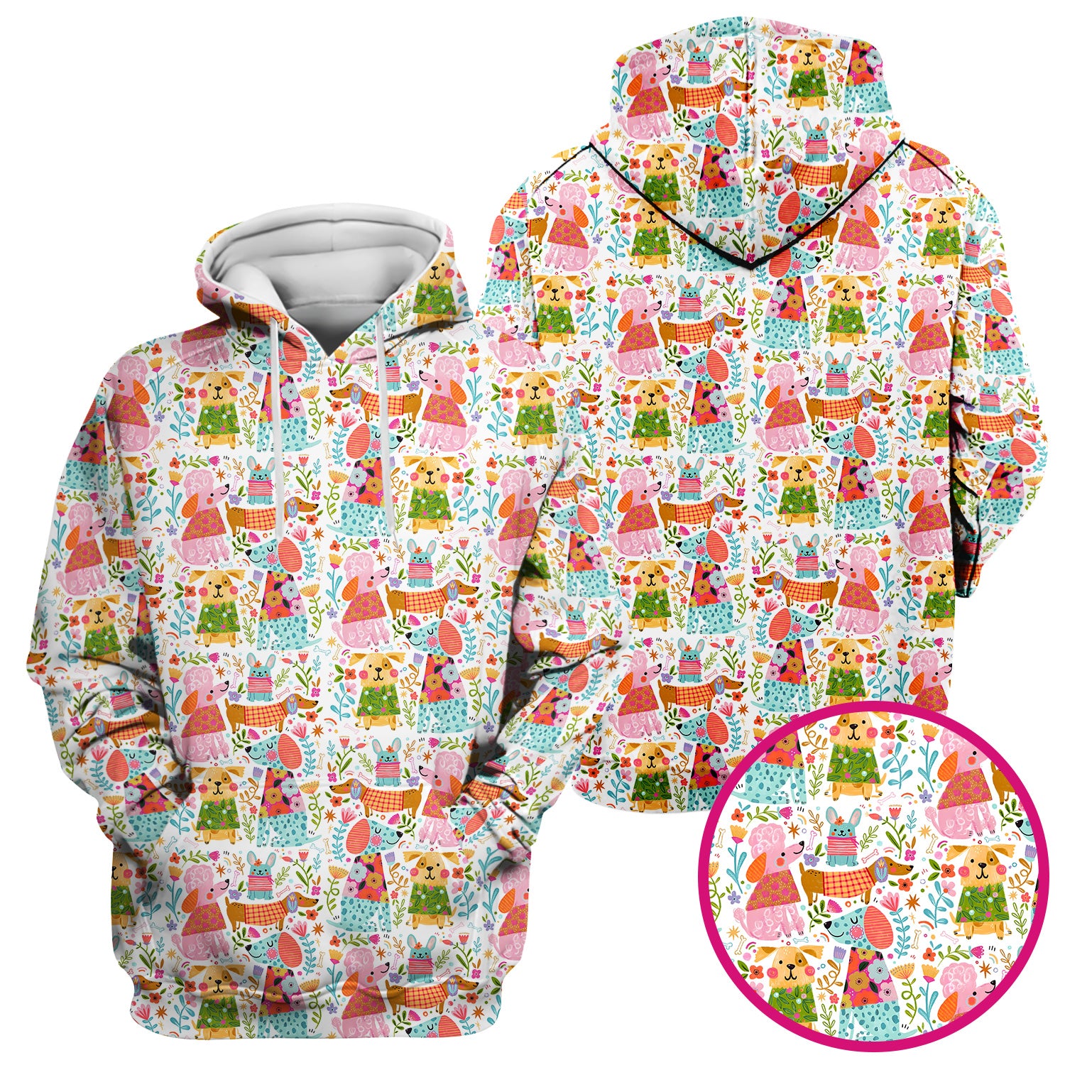 Cute Colorful Dog Floral Cartoon Pattern Scrub Top, Comfortable Scrubs For Nurses