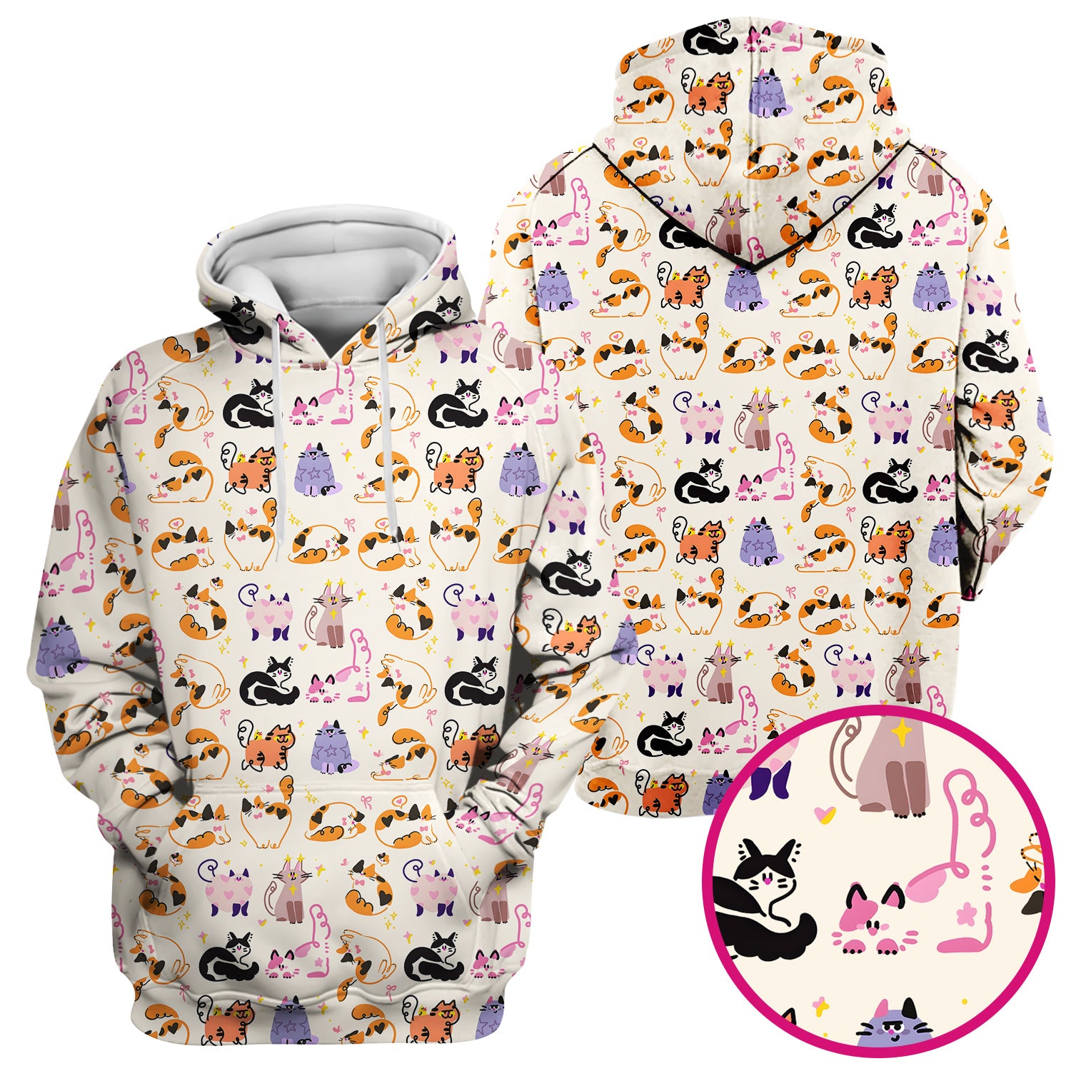 Funny Cat Pattern Scrub Top, Cute Cats Nursing Uniform For Women