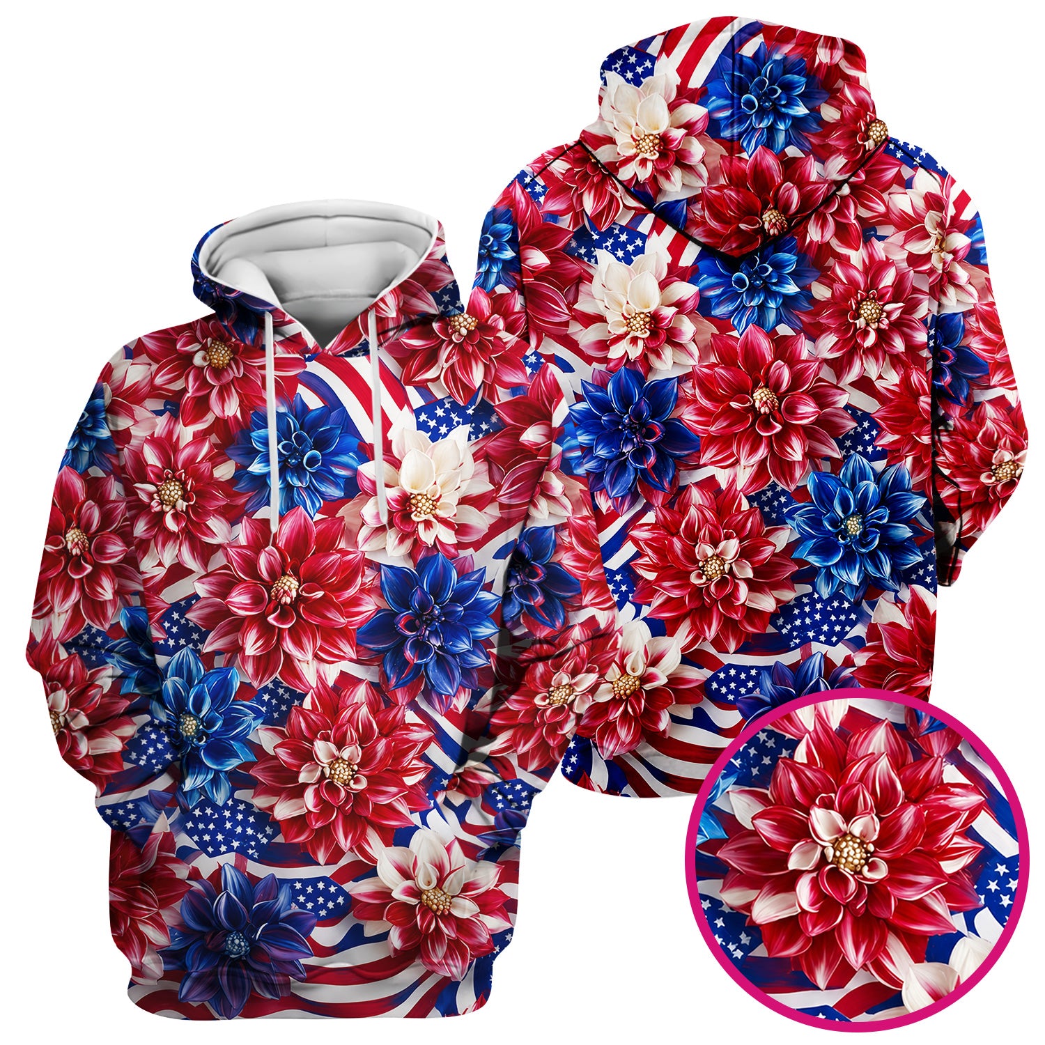 Festive Patriotic Floral Flag Pattern Scrub Top, Comfortable Scrubs for Nurses