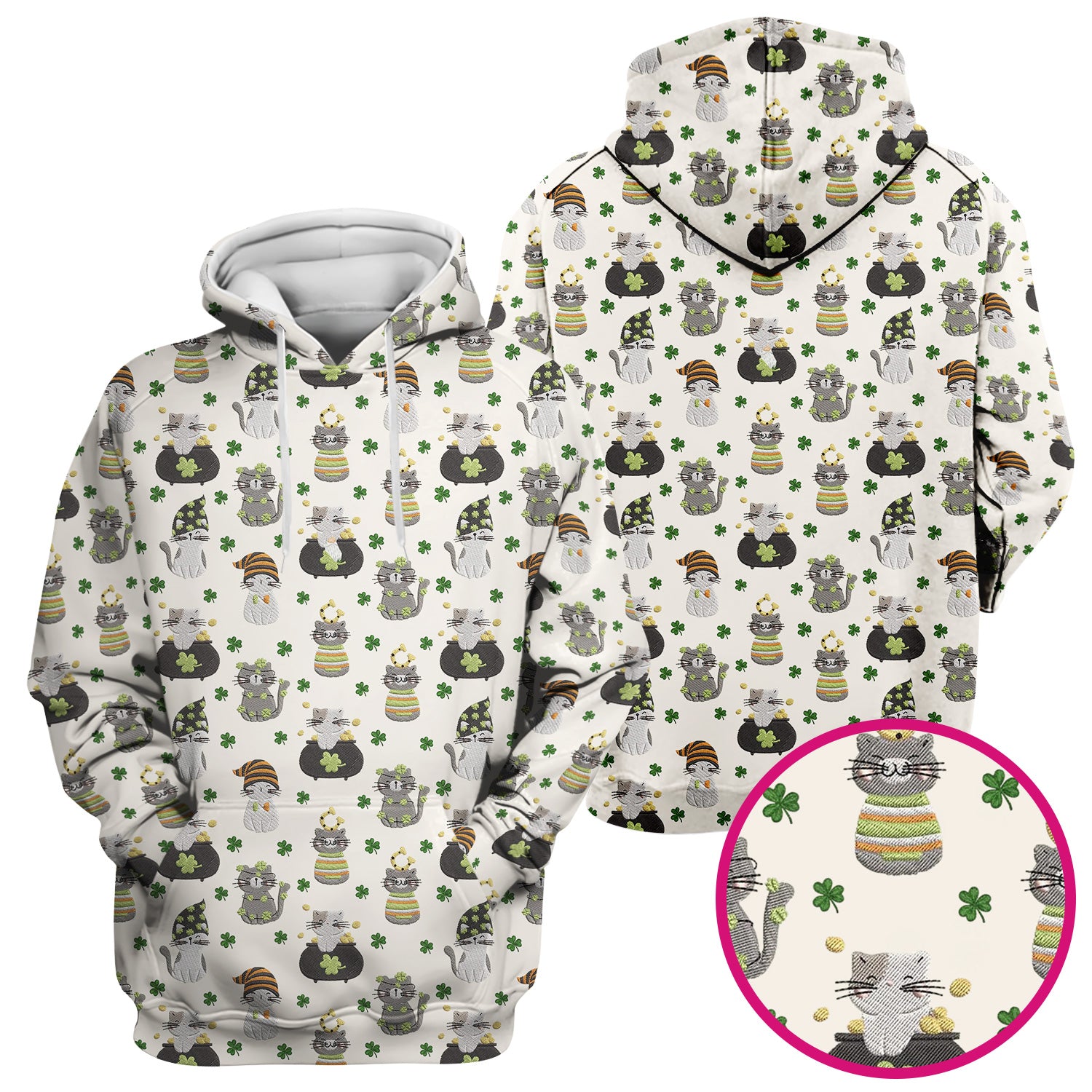 St. Patrick’s Day Scrub Top, Lucky Cat With Shamrock Pattern Shirt, Breathable Fabrics Nursing Uniform