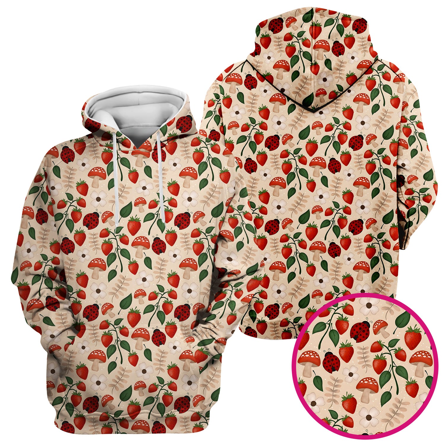 Strawberry Ladybug Mushroom Floral Scrub Top, Breathable Fabrics Nursing Uniform