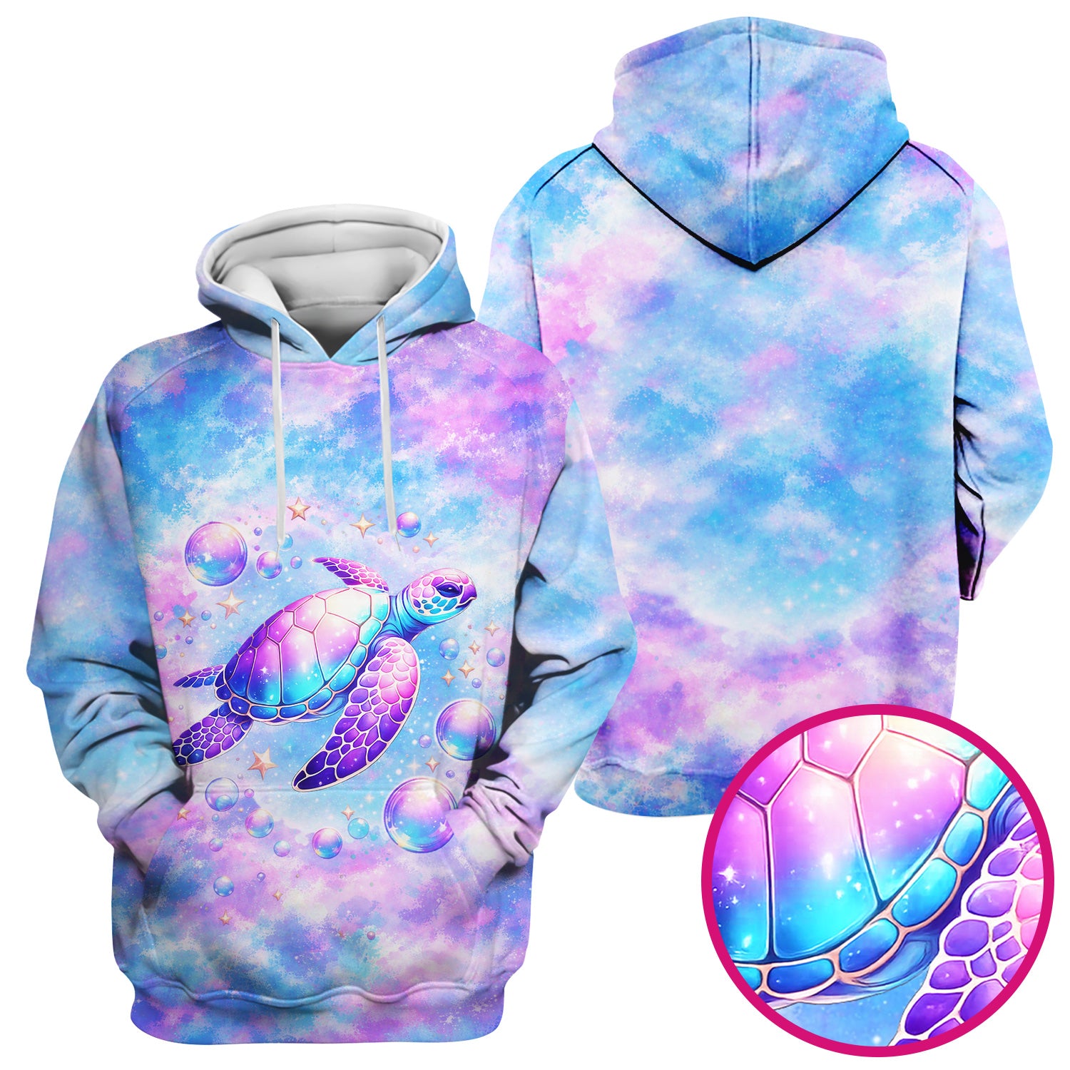 Pastel Galaxy Sea Turtle Bubble Art Scrub Top, Breathable Fabrics Nursing Uniform