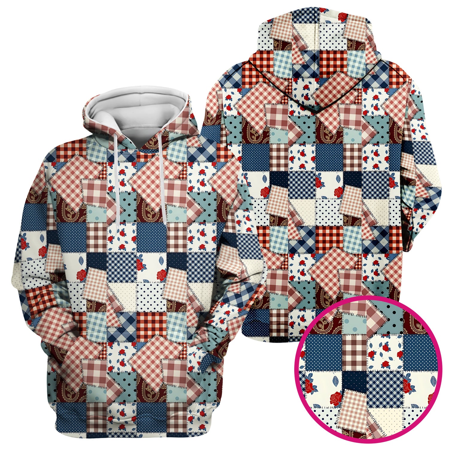 Retro Patchwork Plaid Quilt Pattern Scrub Top, Comfortable Scrubs for Nurses