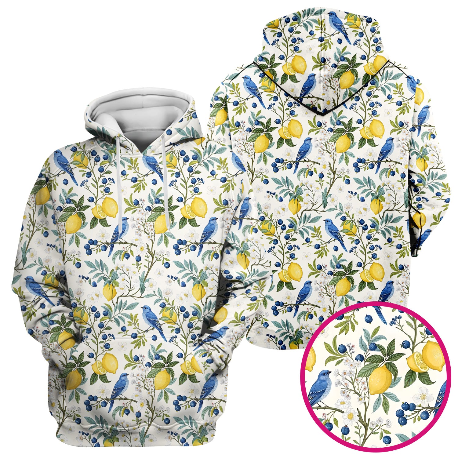 Cute Bluebird Lemon Berry Pattern Scrub Top, Comfortable Scrubs for Nurses