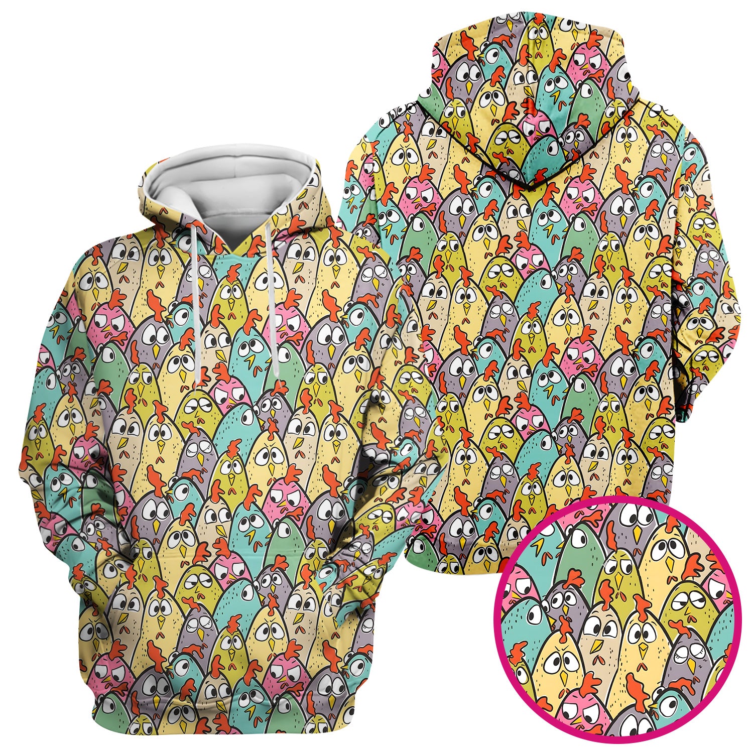 Funny Cartoon Chicken Crowd Pattern Scrub Top, Comfortable Scrubs for Nurses