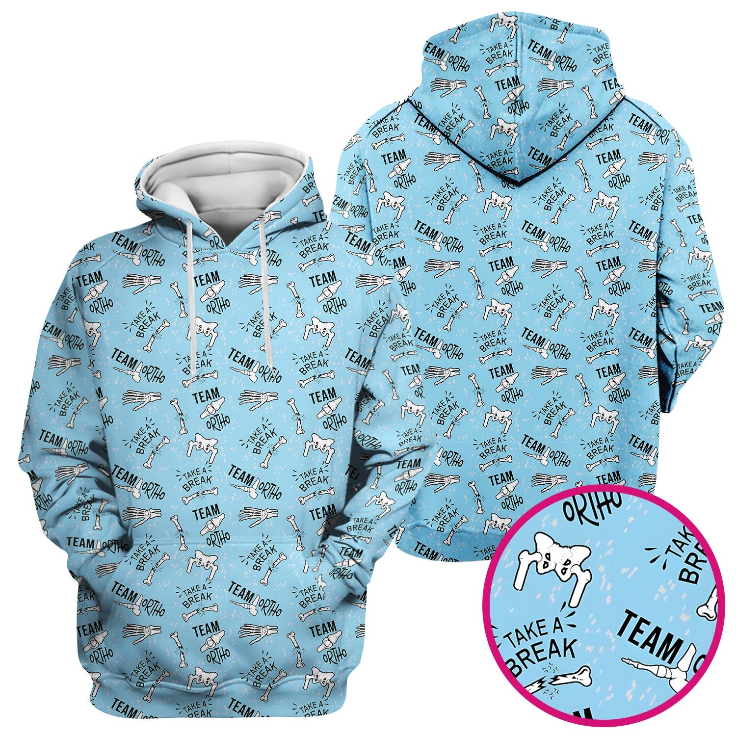 Team Ortho Bone Joint Print Scrub Top, Breathable Fabrics Nursing Uniform