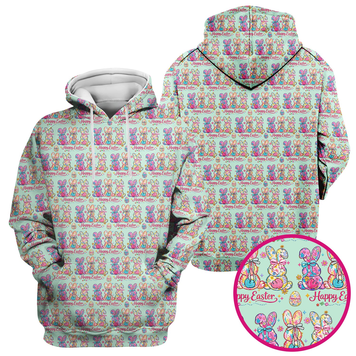 Pink Happy Easter Bunny Pattern Scrub Top, Comfortable Scrubs for Nurses