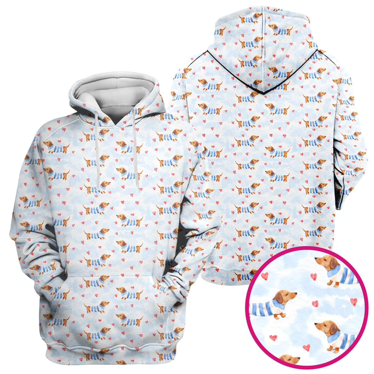 Sweet Dachshund And Pink Hearts Print Scrub Top, Comfortable Scrubs for Nurses