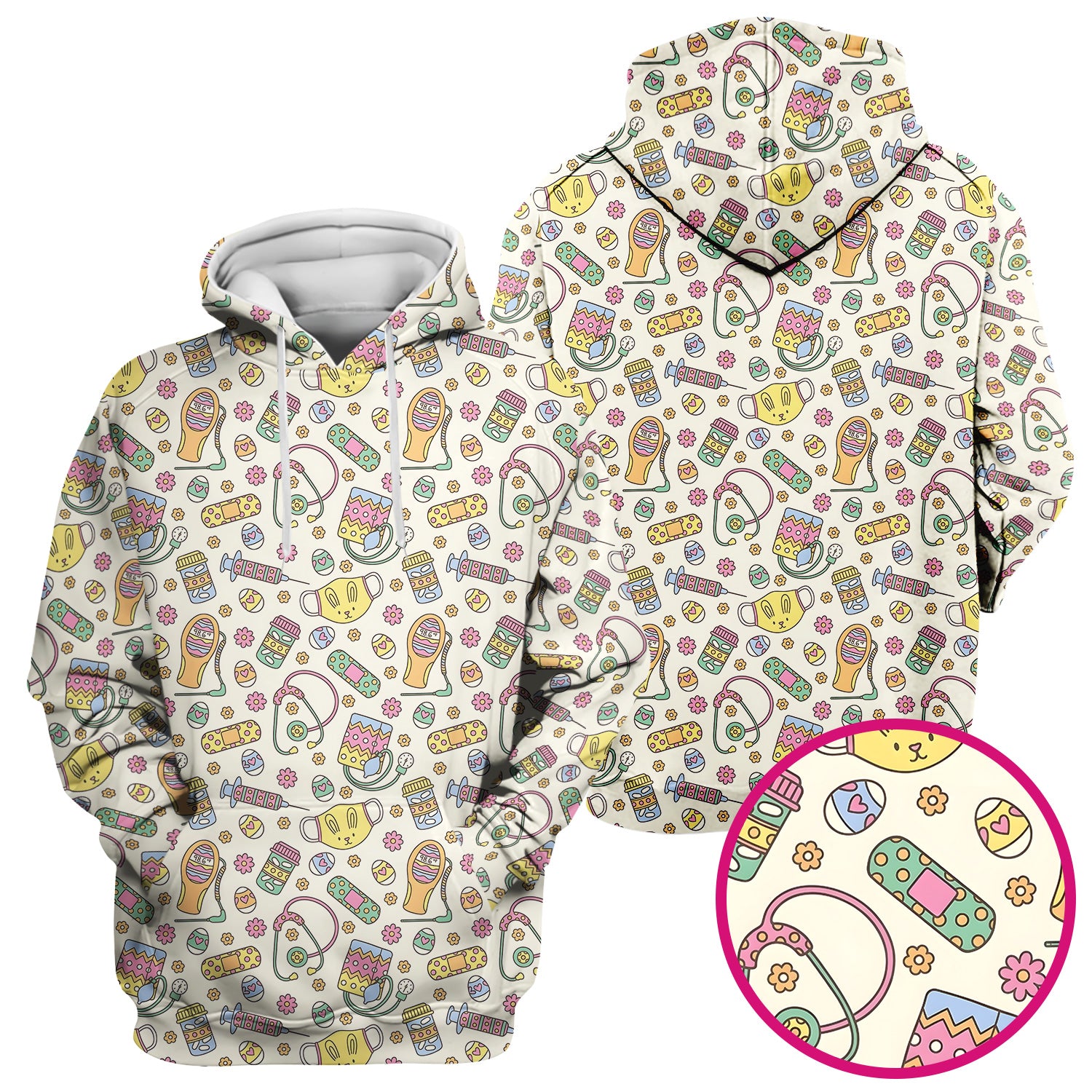 Easter Nurse Bunny Medical Pattern Scrub Top, Breathable Fabrics Nursing Uniform