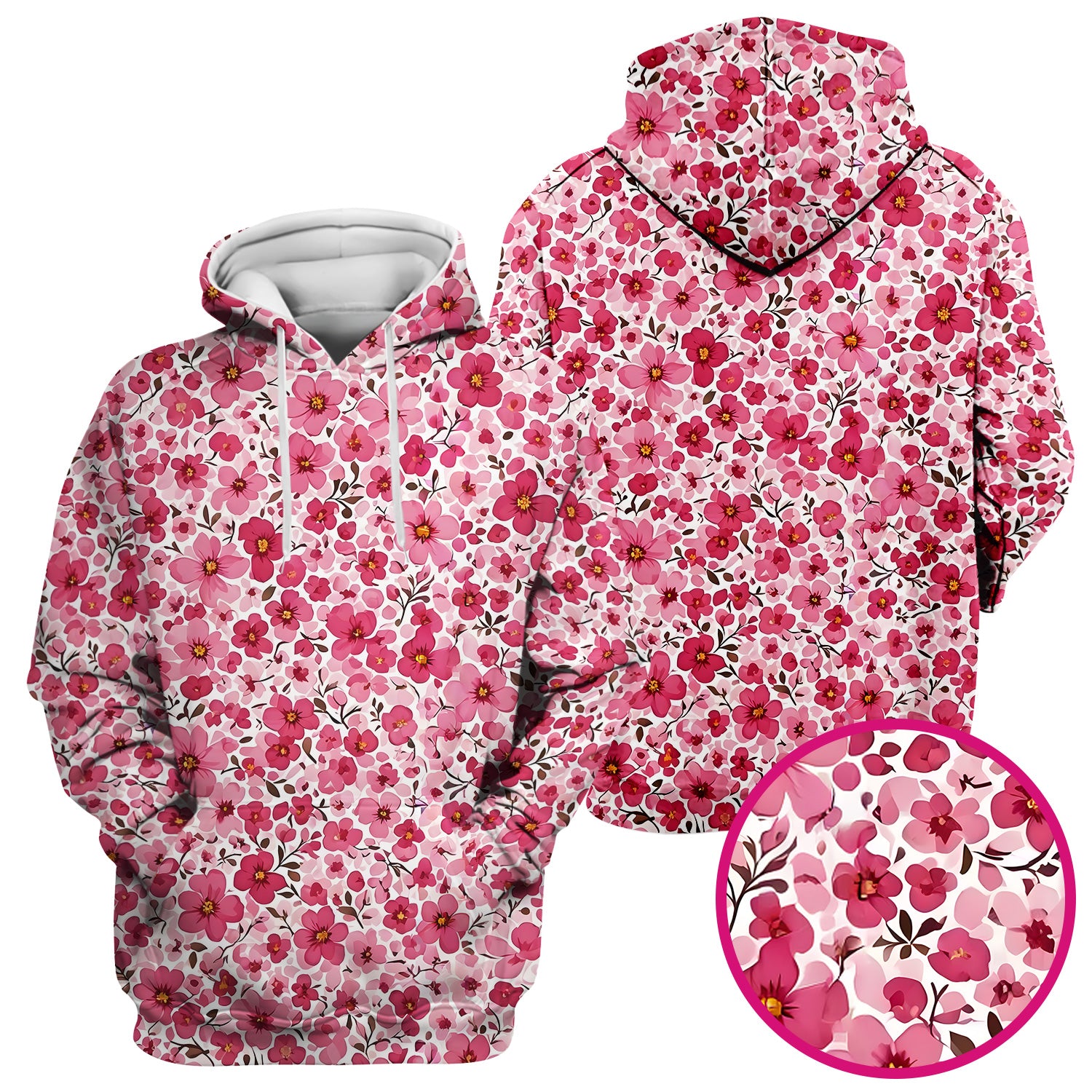 Pink Cherry Blossom Floral Pattern Scrub Top, Comfortable Scrubs for Nurses