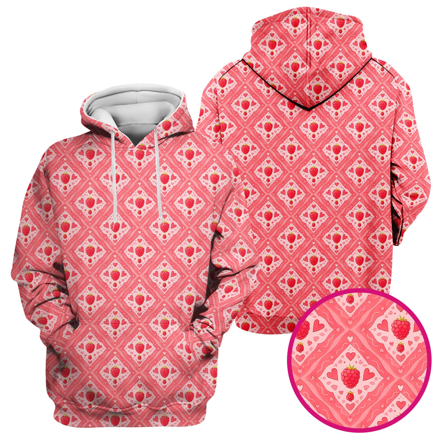 Cute Raspberry Heart Diamond Pattern Scrub Top, Comfortable Scrubs for Nurses
