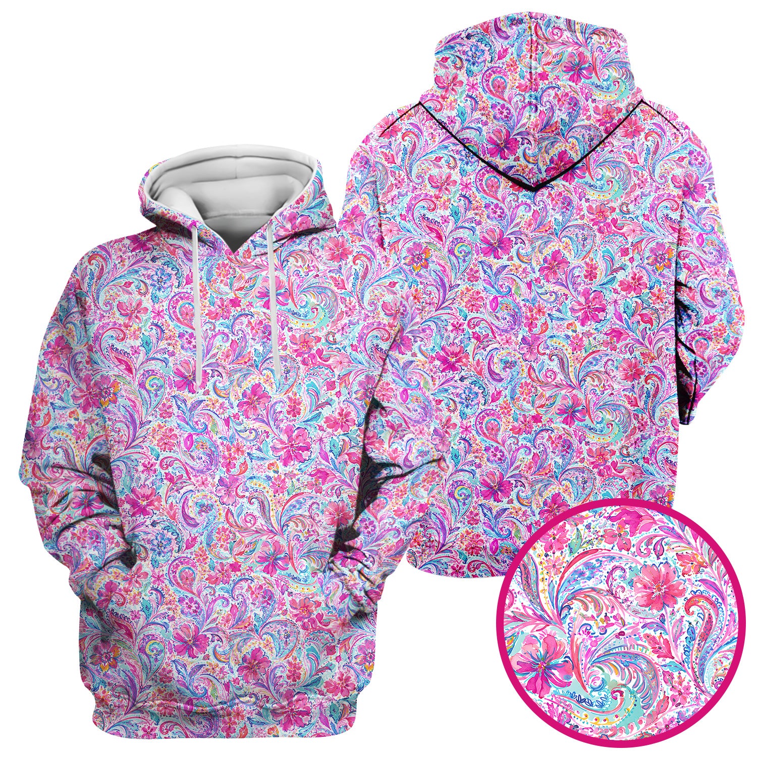 Elegant Pink Paisley Blossom Pattern Scrub Top, Comfortable Scrubs for Nurses