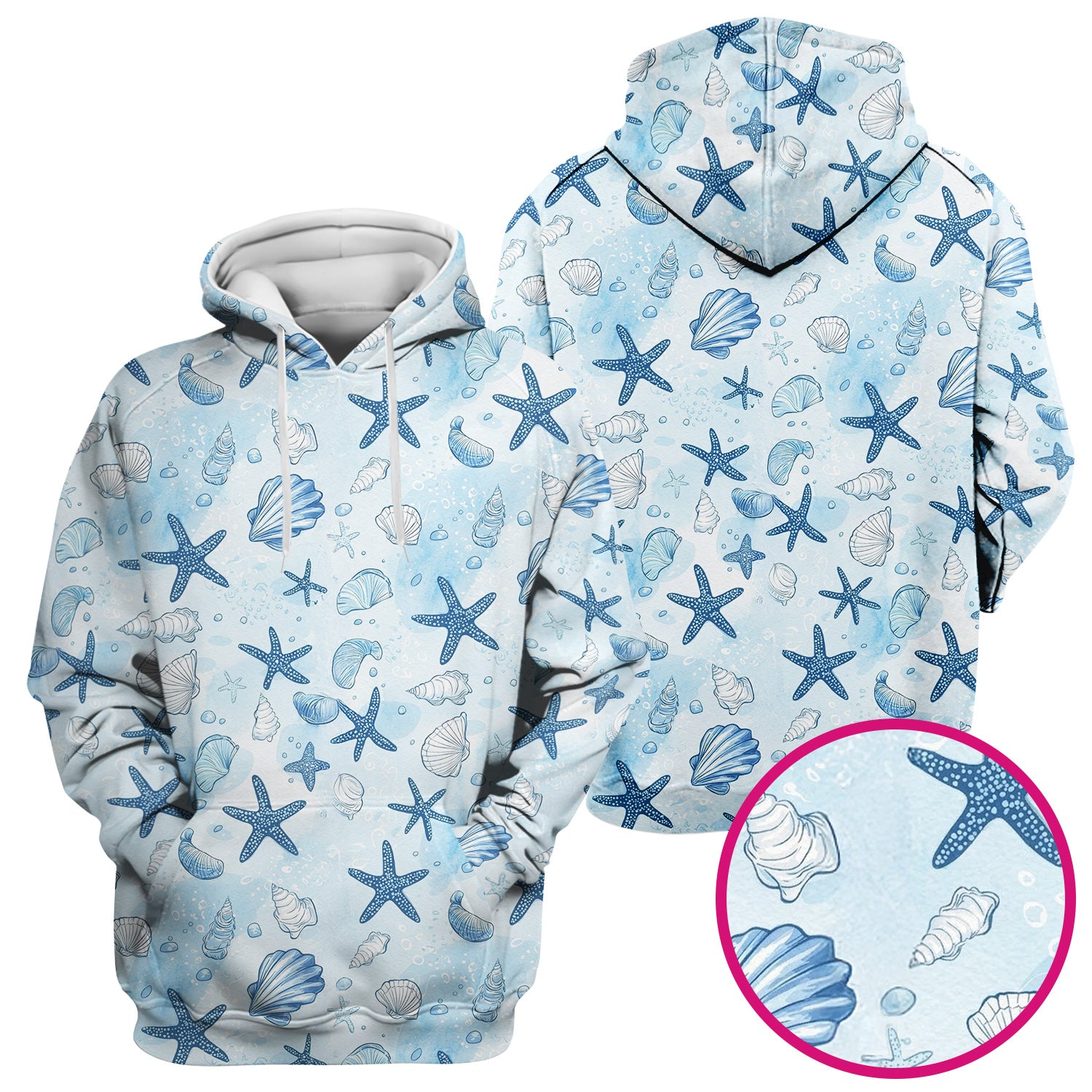 Blue Sea Shells Starfish Pattern Scrubs Top, Comfortable Scrubs for Nurses