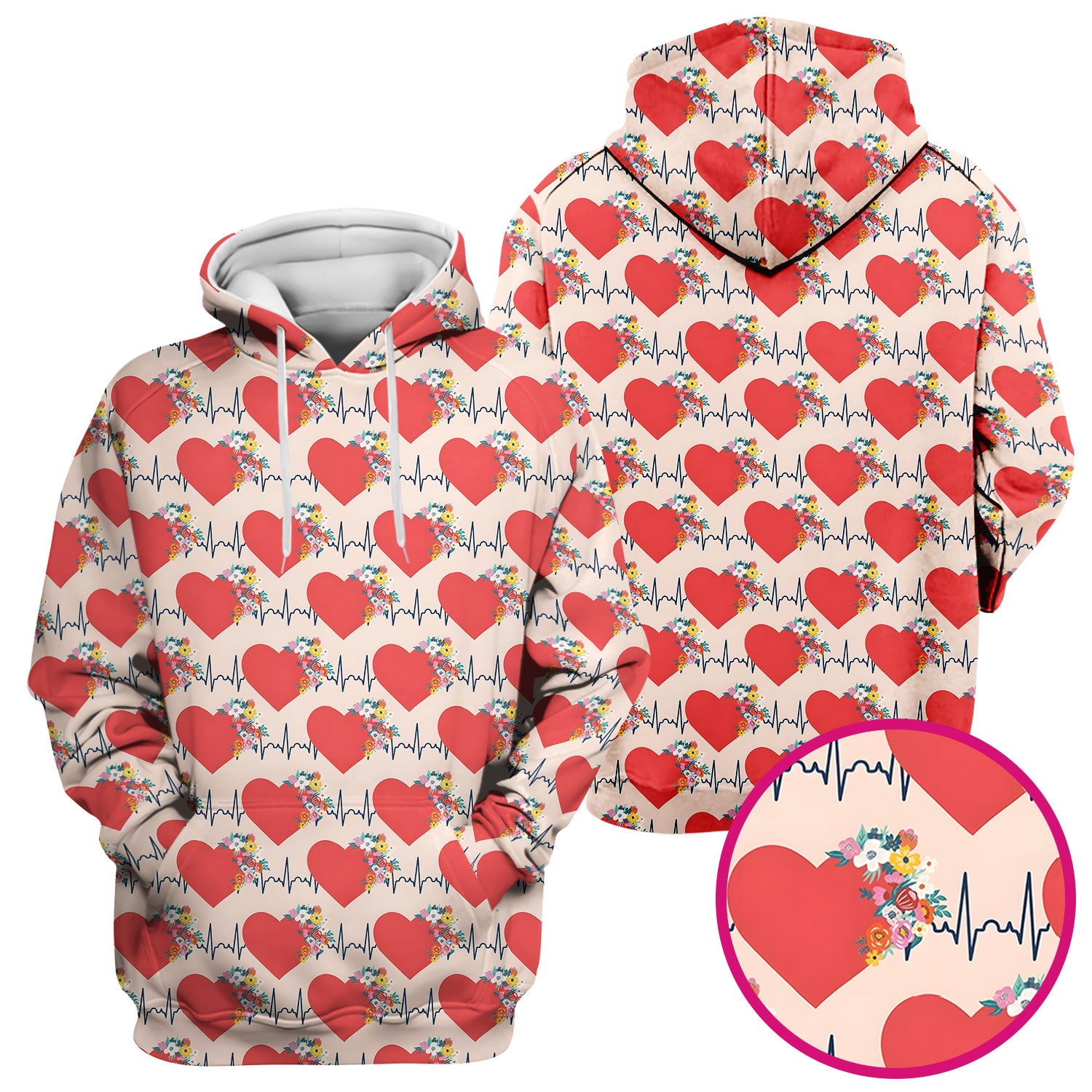 Nurse Heartbeat Floral Pattern Scrub Top, Comfortable Scrubs for Nurses
