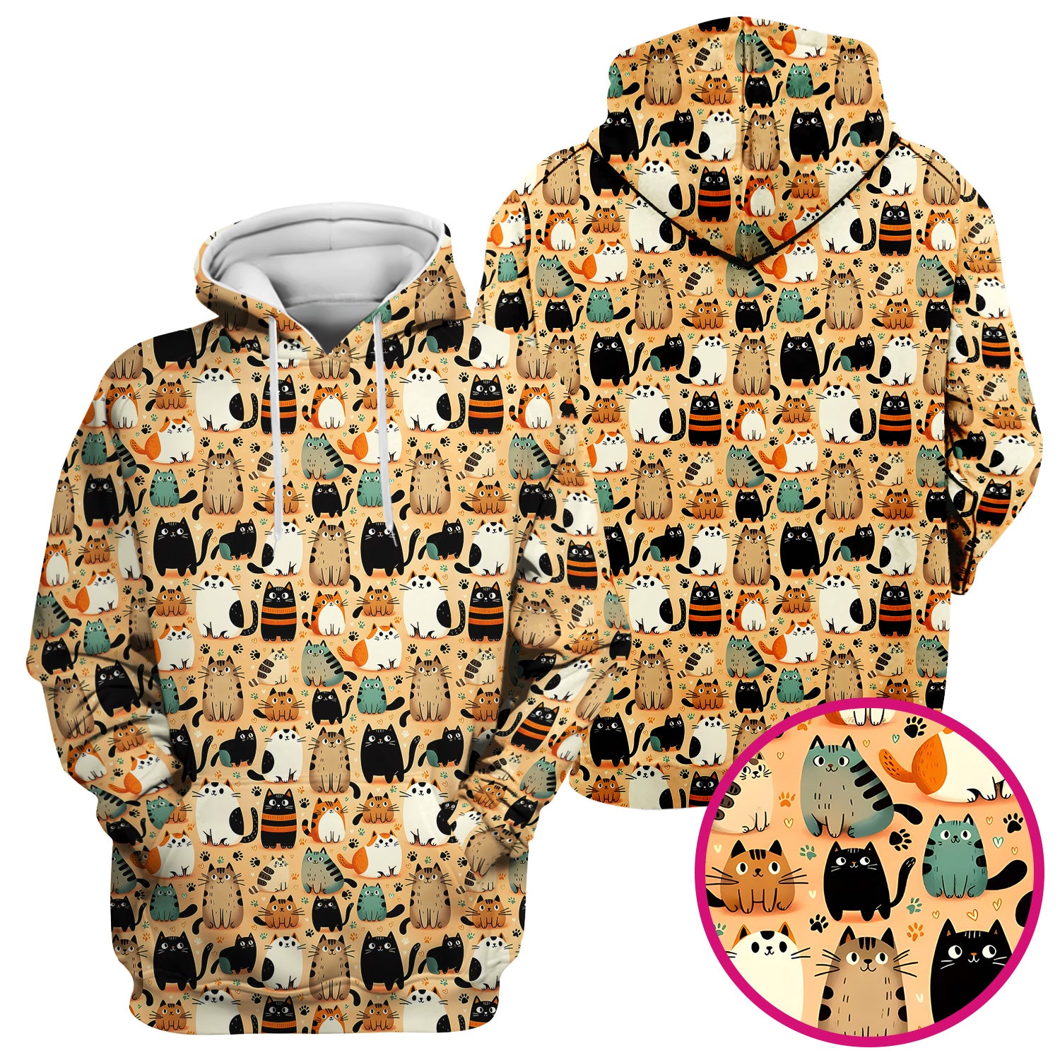 Cat Parade Doodle Pattern Scrub Top, Comfortable Scrubs for Nurses