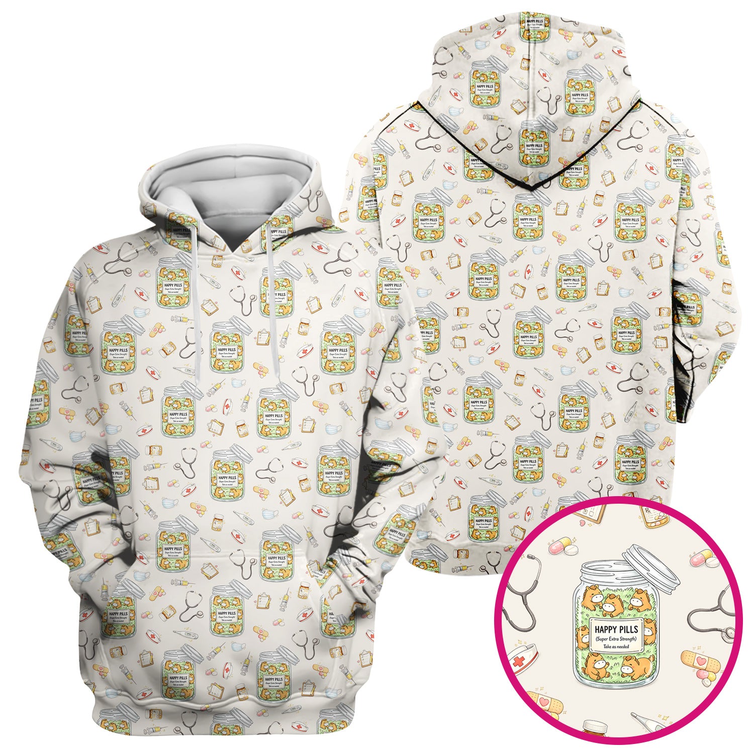 Happy Pills Horse Medical Print Nurse Scrub Top, Comfortable Scrubs for Nurses