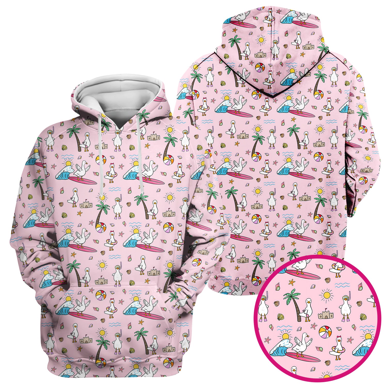 Cute Nurse Seagull Surfboard Beach Palm Tree Pattern Scrub Top, Comfortable Scrubs for Nurses