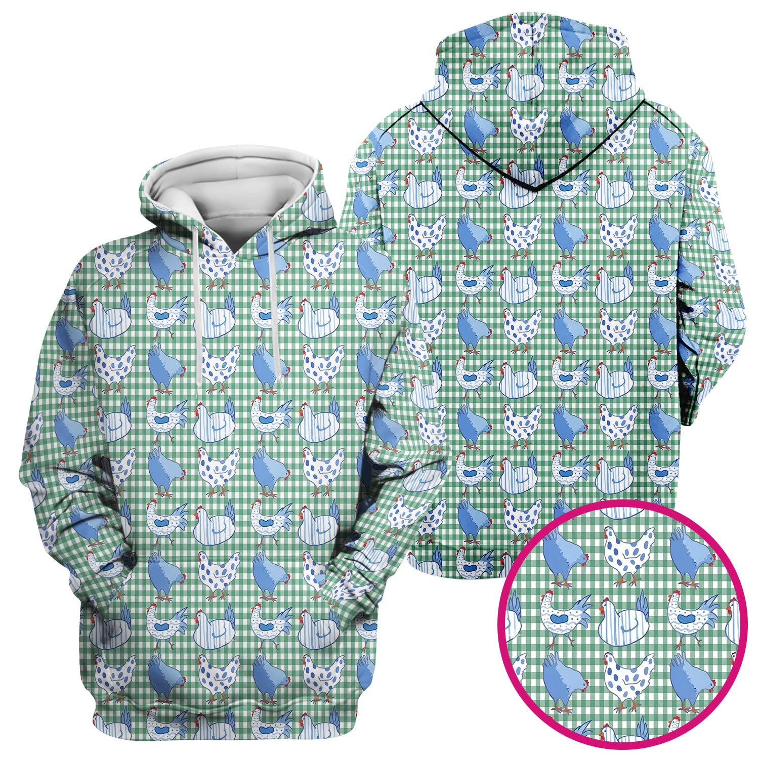 Blue Chicken Gingham Pattern Scrub Top, Comfortable Scrubs for Nurses
