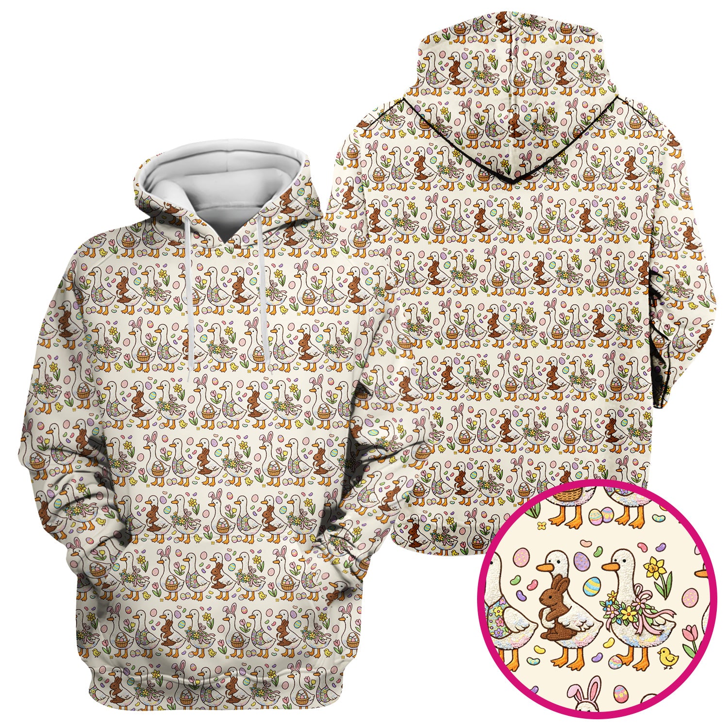 Easter Theme Duck and Bunny Egg Floral Print Scrub Top, Comfortable Scrubs for Nurses