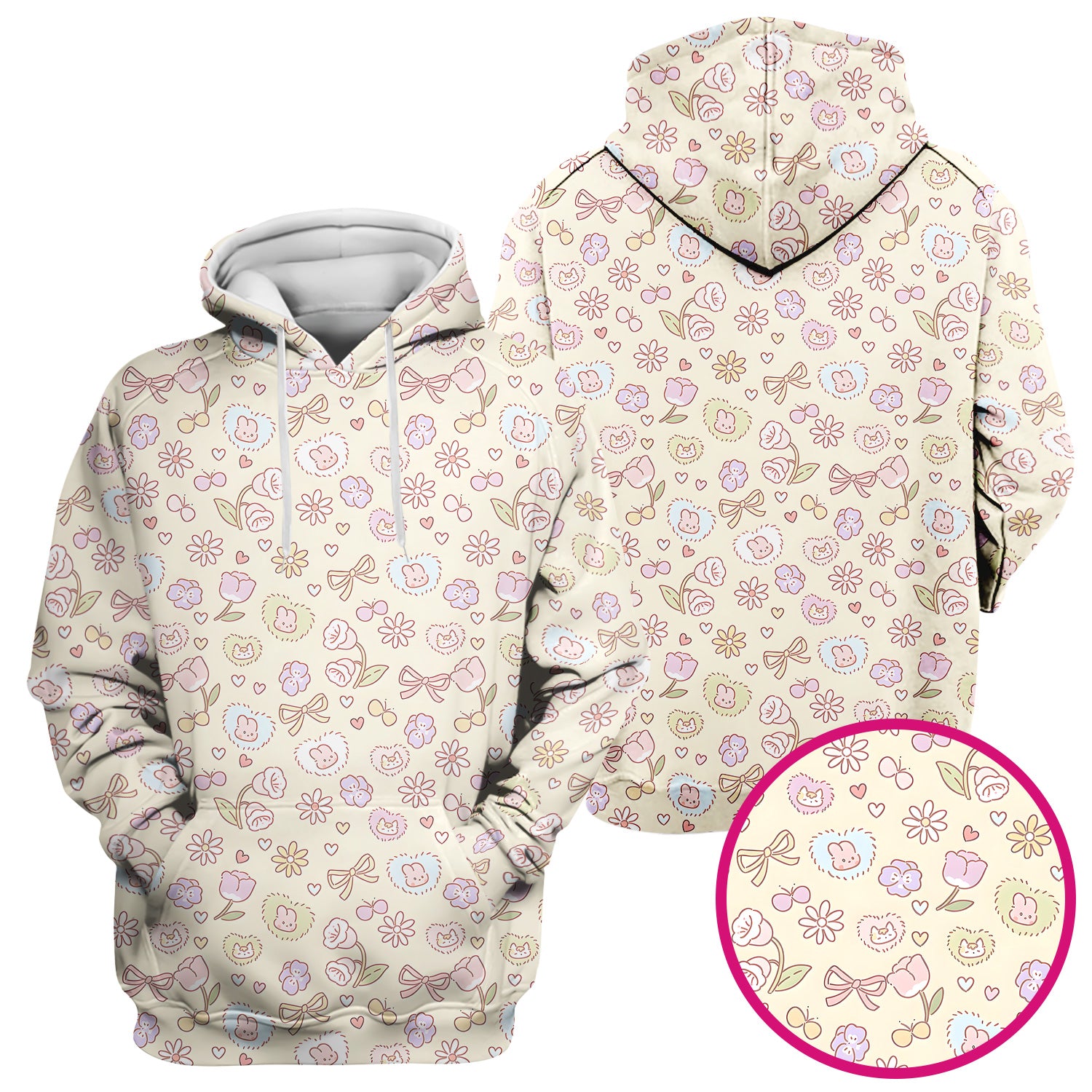 Pastel Bunny Flower Heart Pattern Nurse Scrub Top, Comfortable Scrubs for Nurses