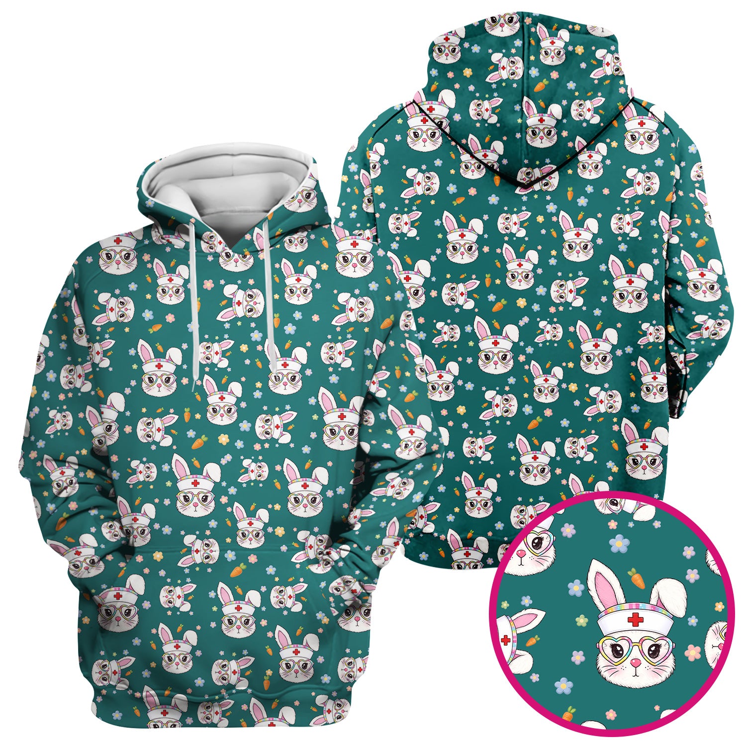 Cute Easter Bunny Nurse Pattern Scrub Top, Breathable Fabrics Nursing Uniform