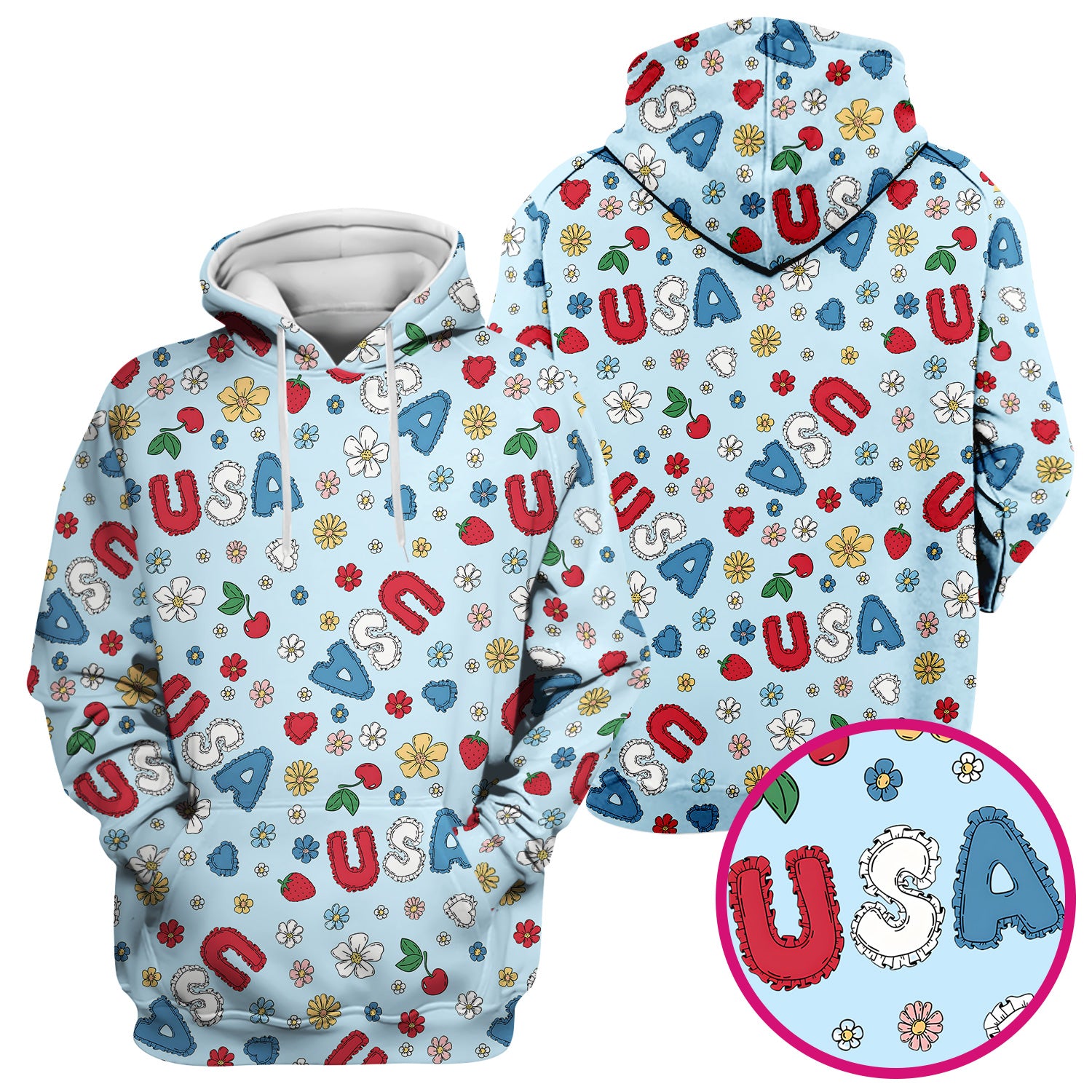 USA Cherry Strawberry Floral Patch Pattern Scrub Top, Comfortable Scrubs for Nurses
