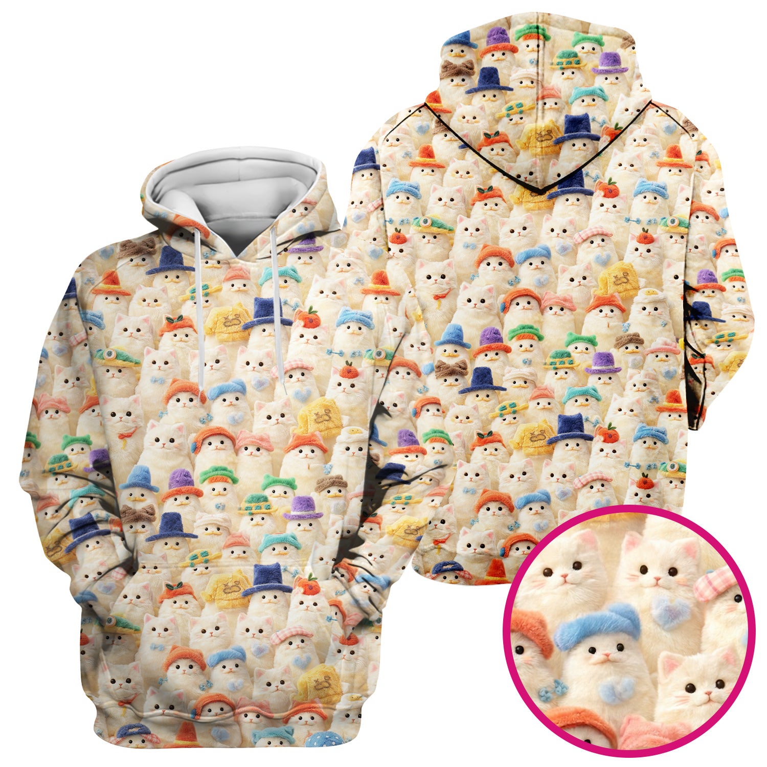 Adorable Cats Wearing Colorful Hats Pattern Scrubs Top, Comfortable Scrubs for Nurses