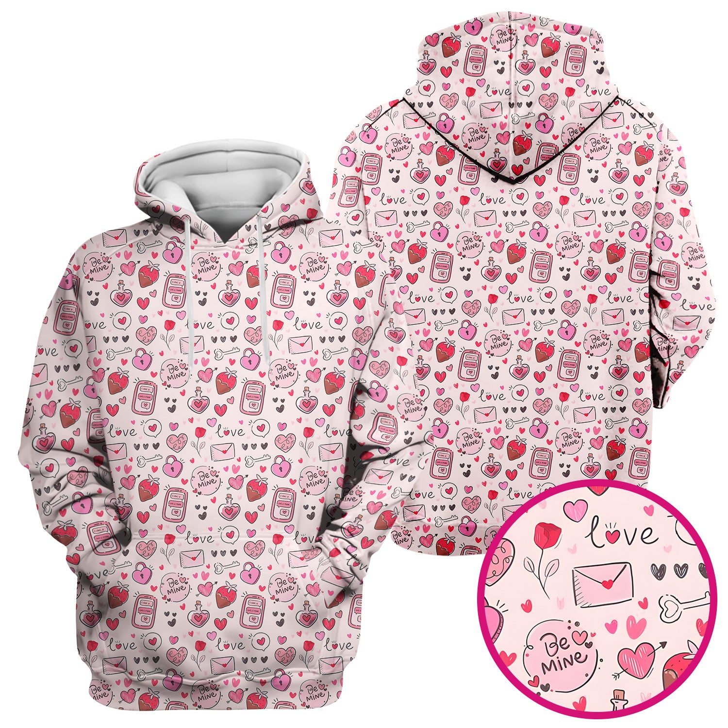 Be Mine Heart Pattern Pattern Scrub Top, Pink Valentine Pattern Nursing Uniform For Women